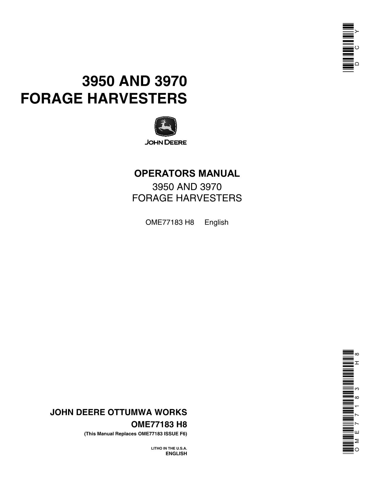 JOHN DEERE 3950 3970 HARVESTER OPERATORS MANUAL #1