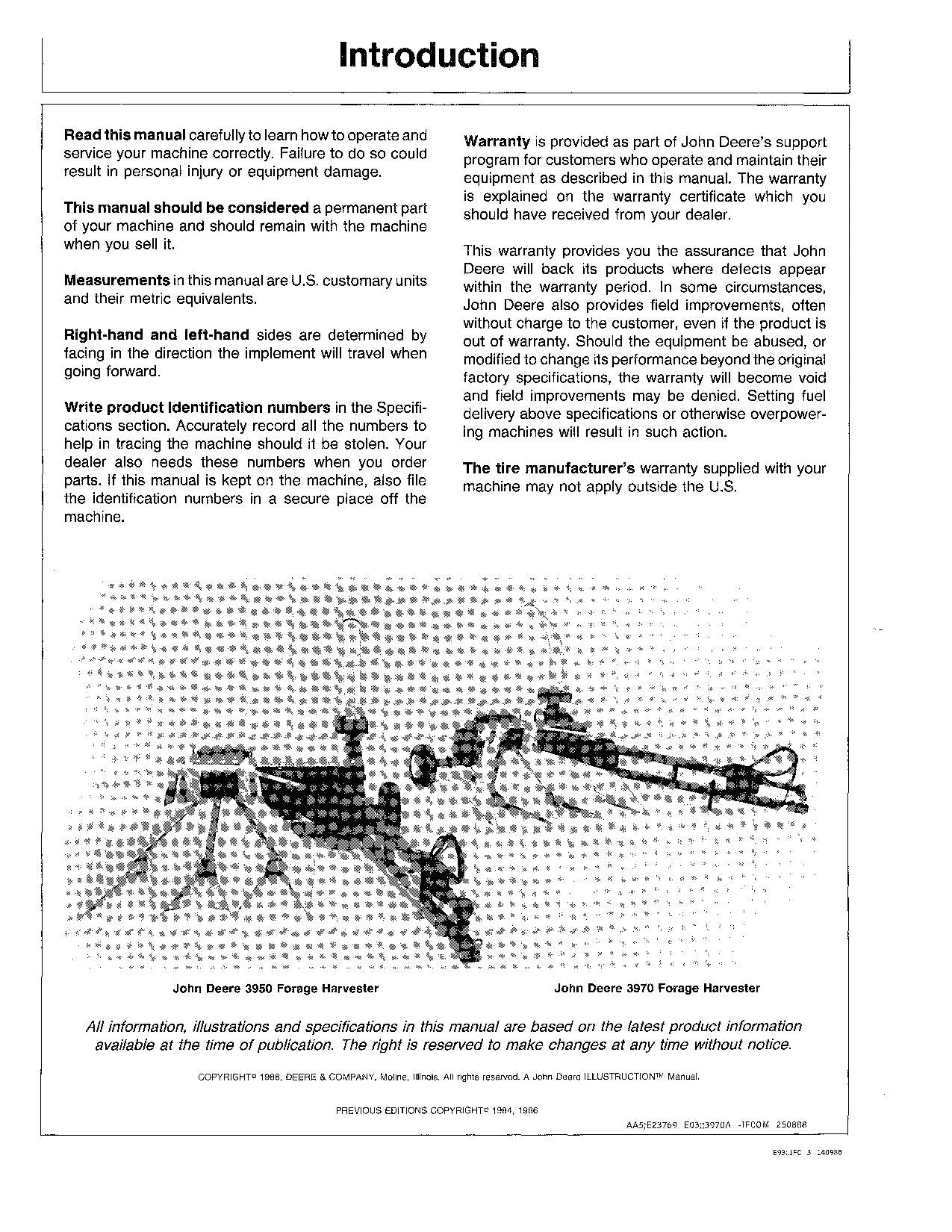 JOHN DEERE 3950 3970 HARVESTER OPERATORS MANUAL #1