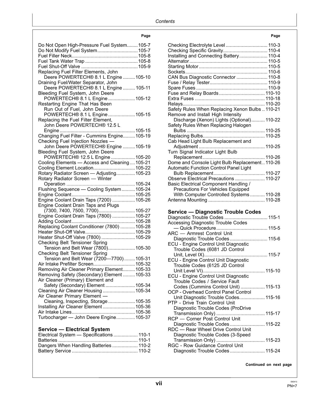 JOHN DEERE 7200 7300 7400 7500 HARVESTER-BETRIEBSHANDBUCH Nordamerika