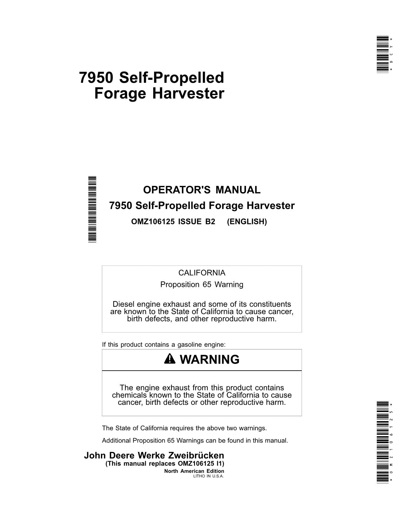 JOHN DEERE 7950 HARVESTER OPERATORS MANUAL #2