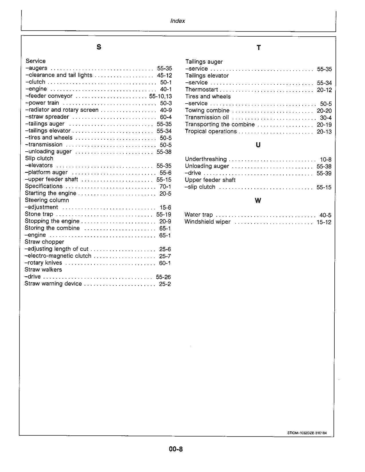 JOHN DEERE 1032 1042 1052  COMBINE OPERATOR MANUAL #1