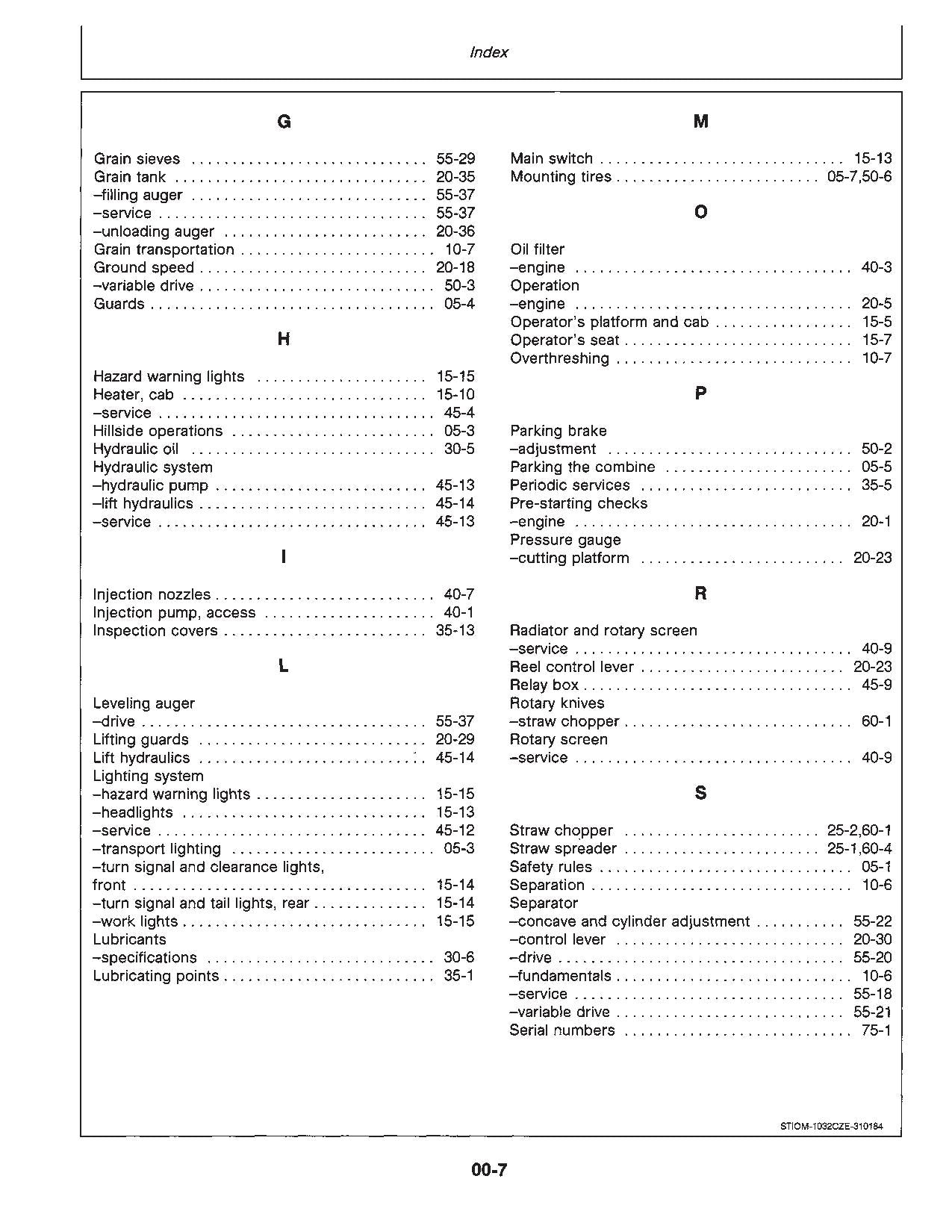 JOHN DEERE 1032 1042 1052  COMBINE OPERATOR MANUAL #1