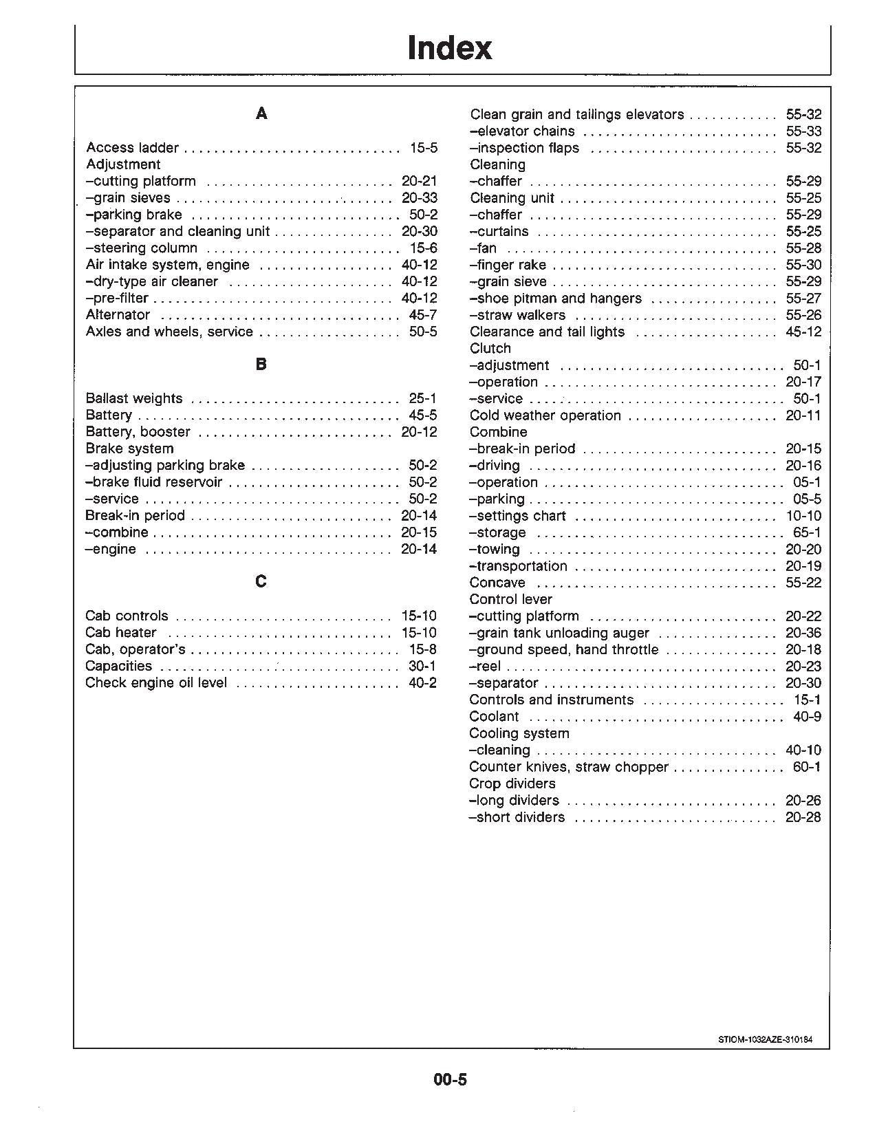 JOHN DEERE 1032 1042 1052  COMBINE OPERATOR MANUAL #1