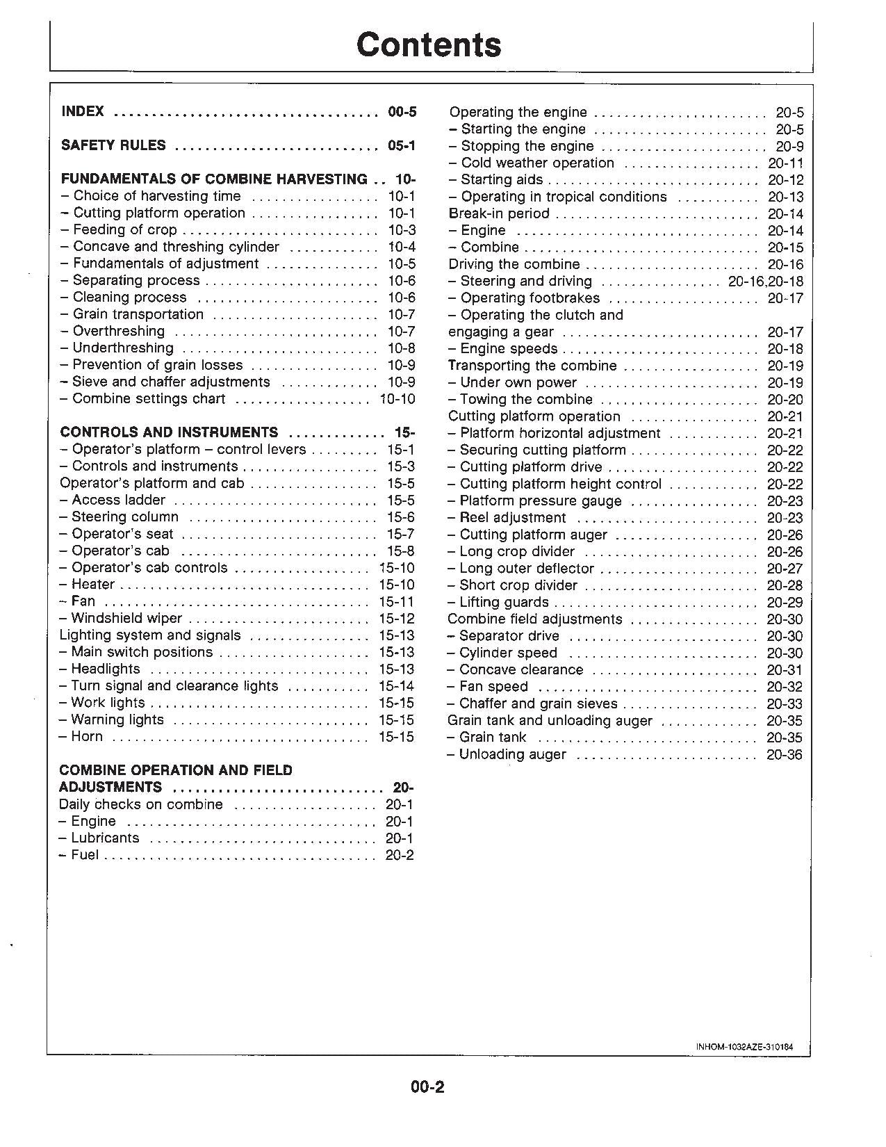 JOHN DEERE 1032 1042 1052  COMBINE OPERATOR MANUAL #1