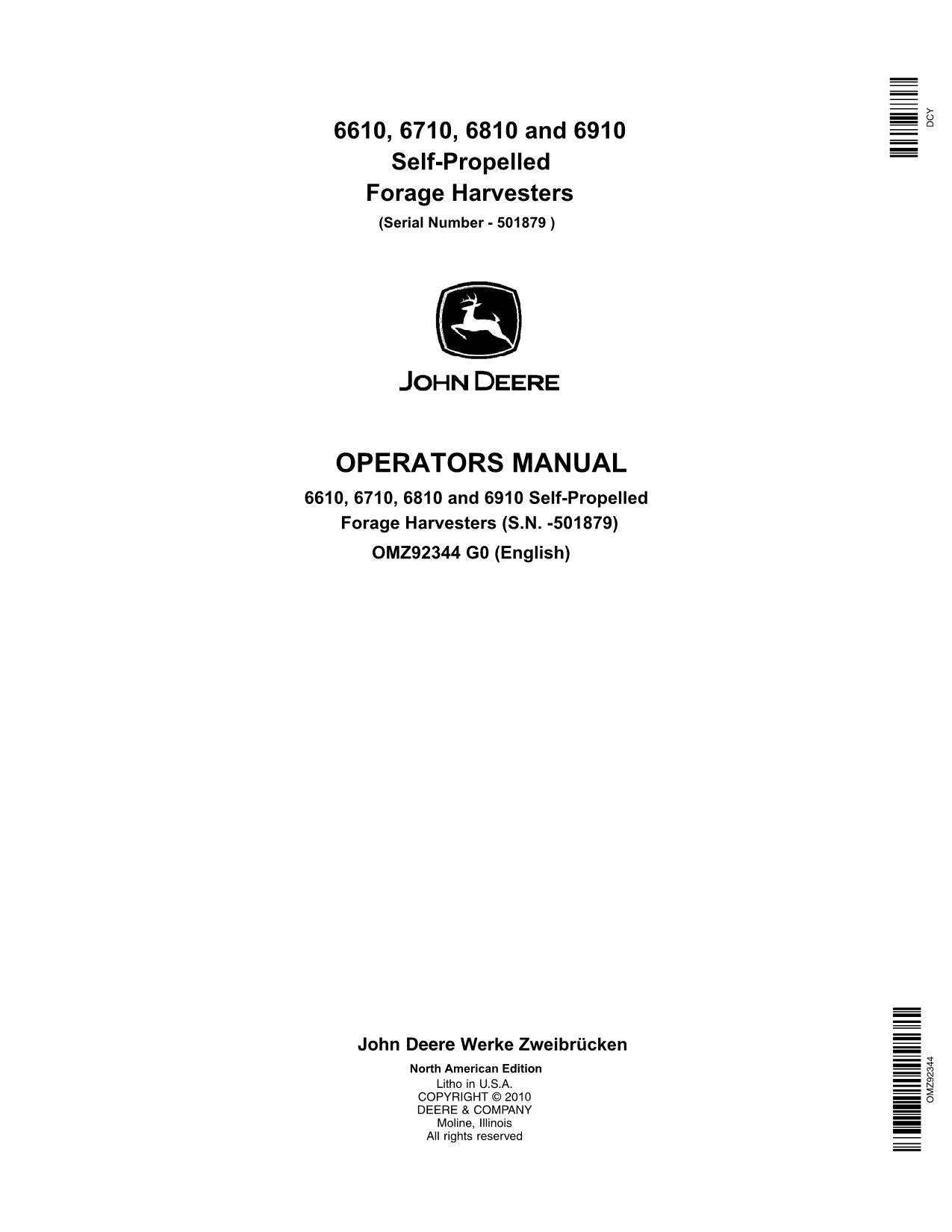 JOHN DEERE 6610 6710 6810 6910 HARVESTER OPERATORS MANUAL #3