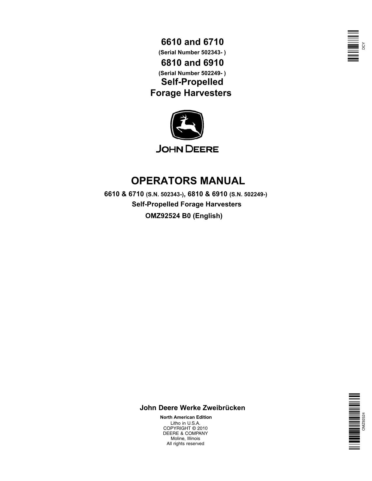 JOHN DEERE 6610 6710 6810 6910 HARVESTER OPERATORS MANUAL #7