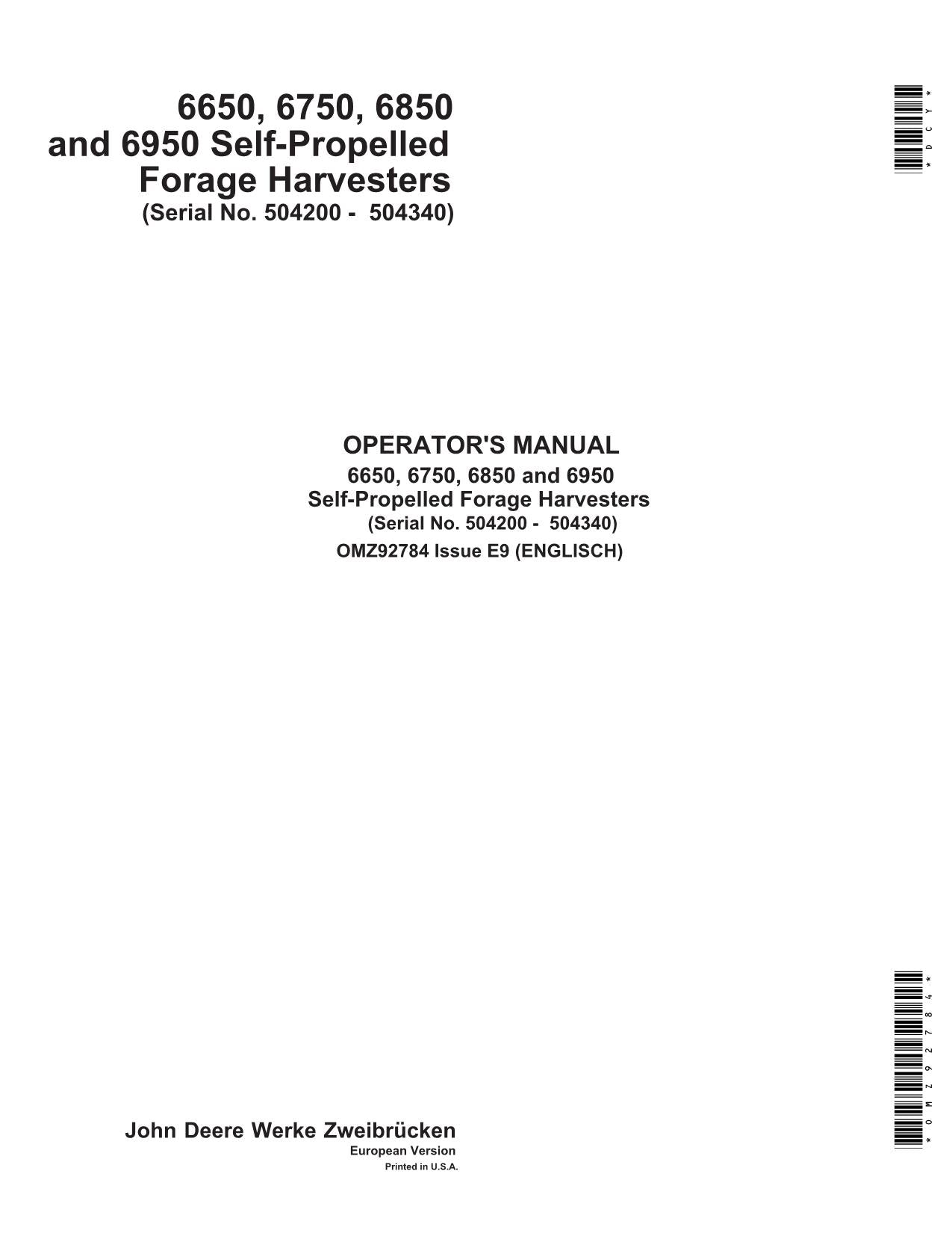 JOHN DEERE 6650 6750 6850 6950 HARVESTER OPERATORS MANUAL #4