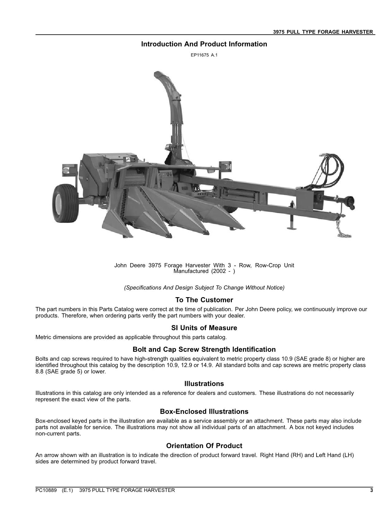 JOHN DEERE 3975 HARVESTER PARTS CATALOG MANUAL