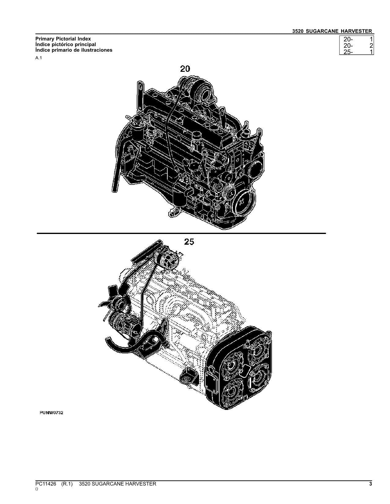 JOHN DEERE SUGAR CANE 3520 HARVESTER PARTS CATALOG MANUAL