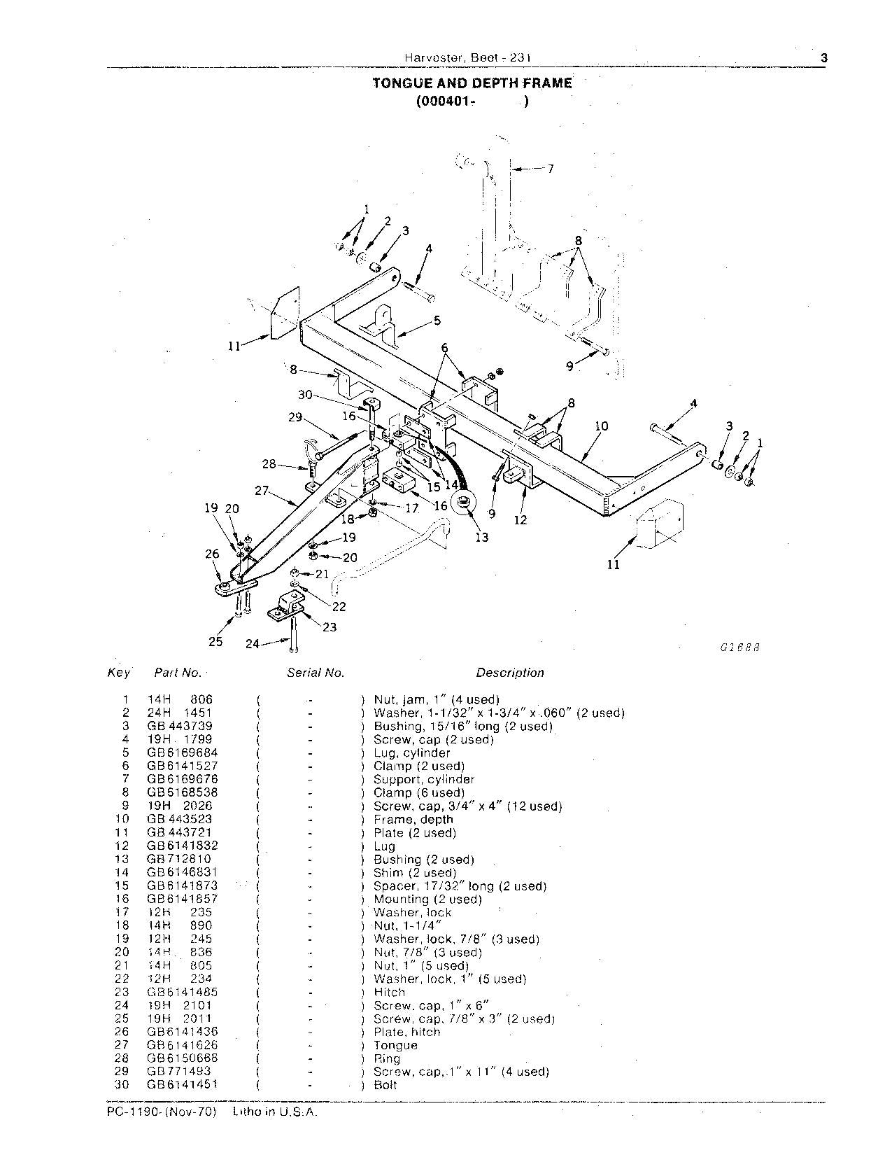 JOHN DEERE 231 BEET HARVESTER PARTS CATALOG MANUAL