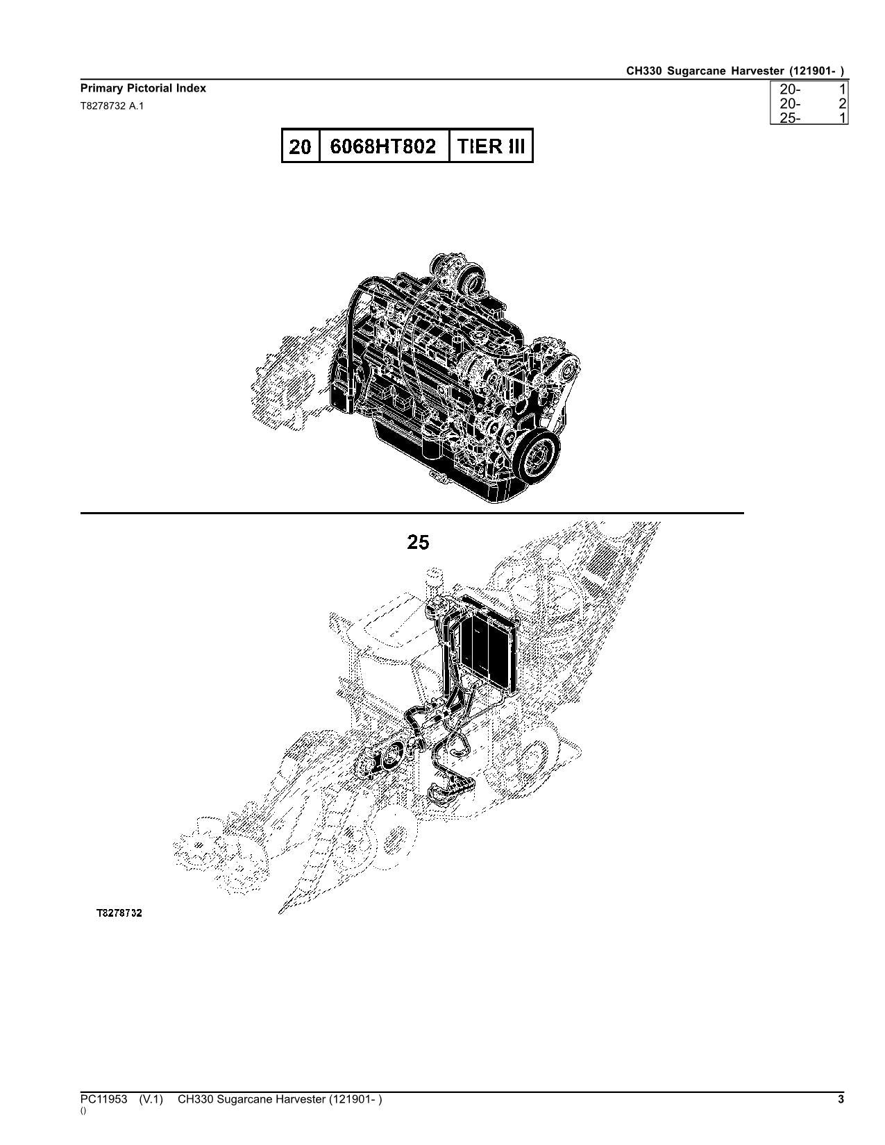 JOHN DEERE CH330 HARVESTER PARTS CATALOG MANUAL SER 121901-