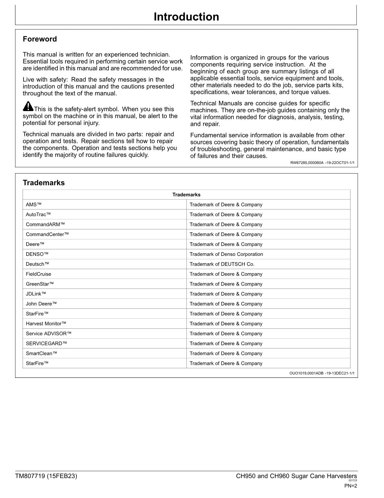 JOHN DEERE CH950  CH960 HARVESTER REPAIR SERVICE MANUAL #1