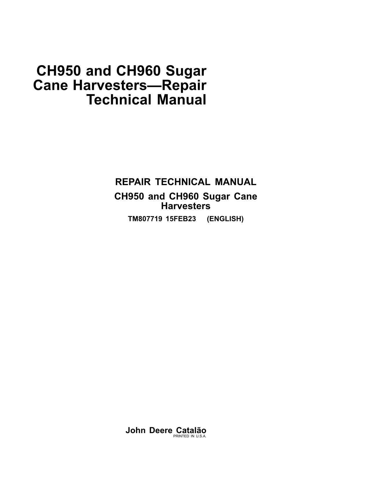 JOHN DEERE CH950  CH960 HARVESTER REPAIR SERVICE MANUAL #1