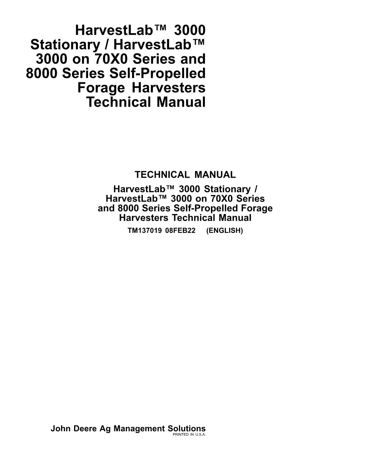 JOHN DEERE  3000 Stationary 70X0 8000 HARVESTER SERVICE MANUAL