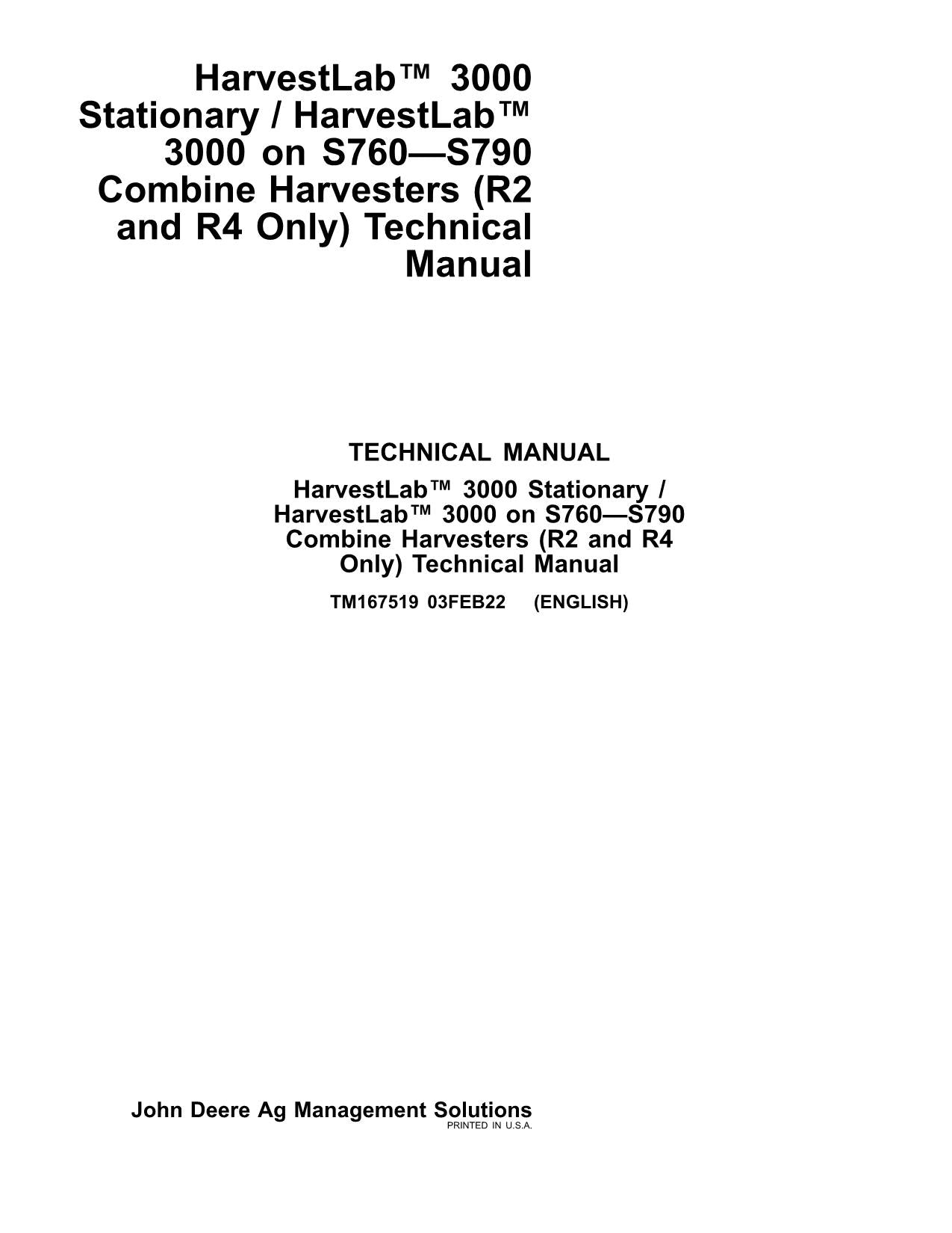 MANUEL D'ENTRETIEN DE LA MOISSONNEUSE-HAVESTISSEUSE JOHN DEERE AMS HarvestLab stationnaire HarvestLab 7X00