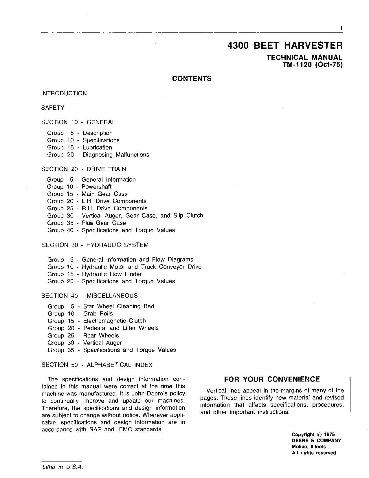 JOHN DEERE 4300 BEET HARVESTER SERVICE MANUAL