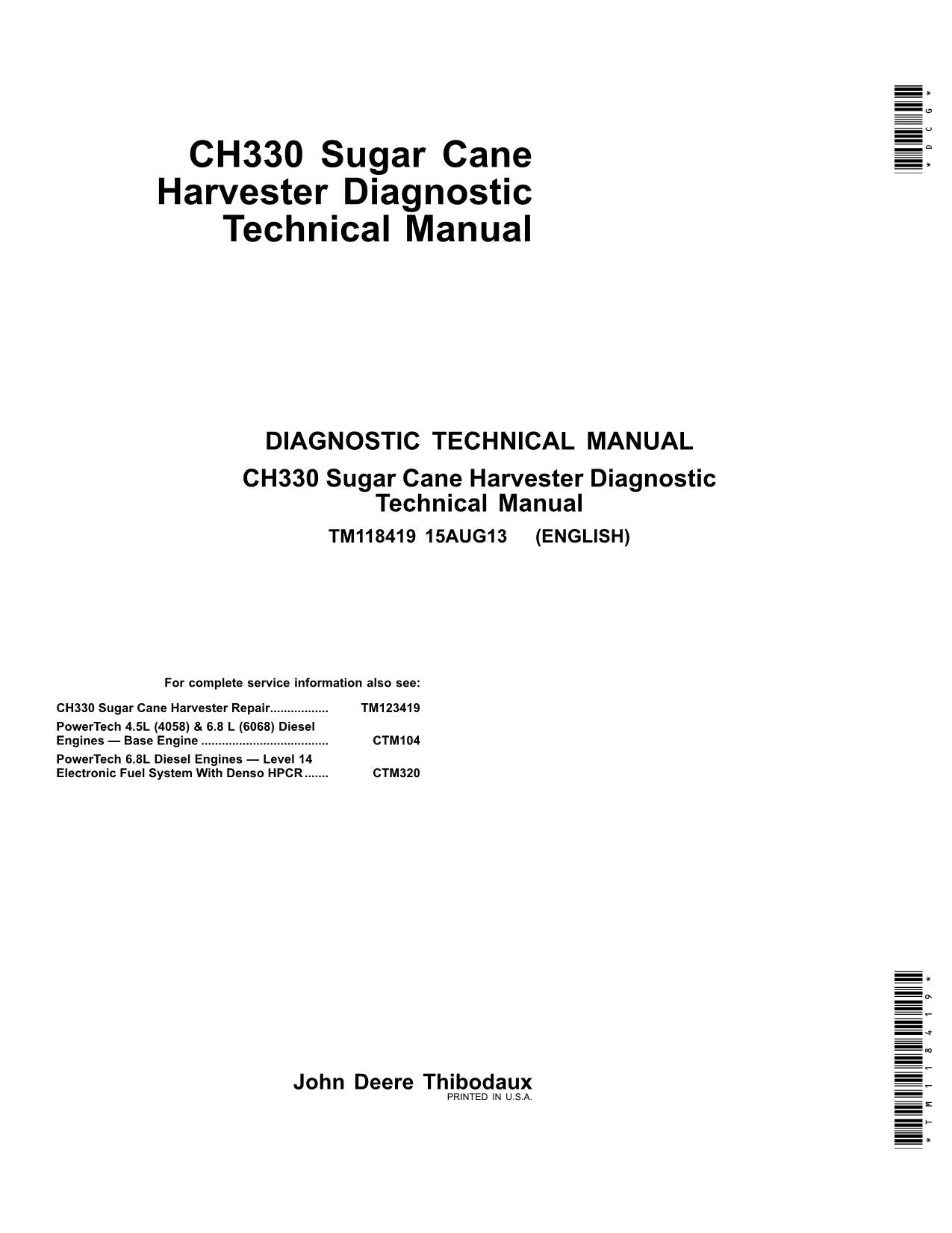 MANUEL D'ENTRETIEN ET DE DIAGNOSTIC DE LA MOISSONNEUSE JOHN DEERE CH330 #1