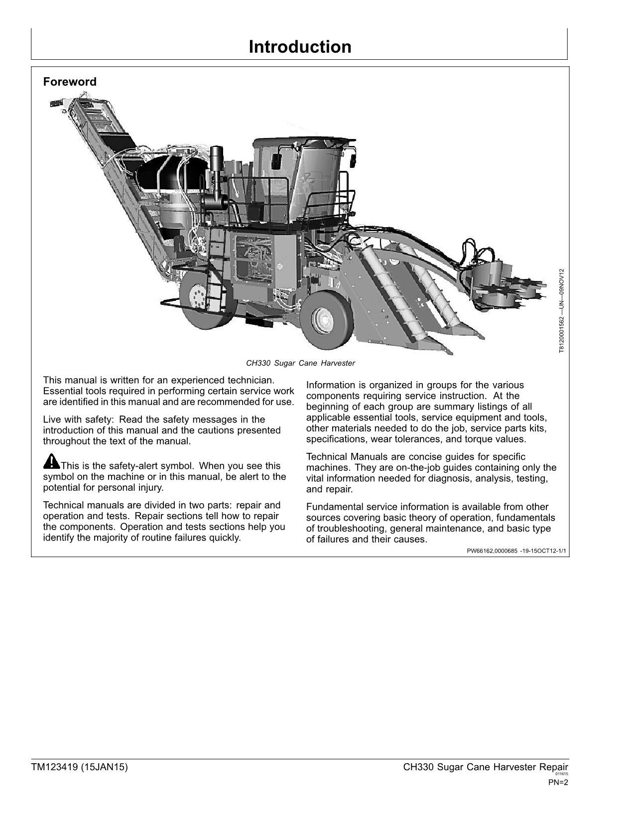 MANUEL DE RÉPARATION ET D'ENTRETIEN DE LA MOISSONNEUSE JOHN DEERE CH330 #2