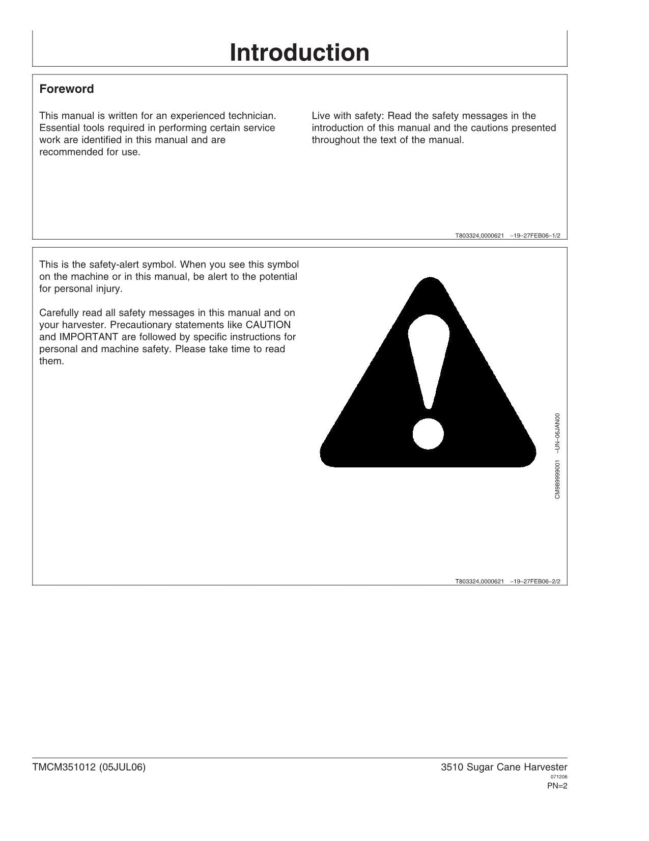 JOHN DEERE 3510 HARVESTER SERVICE OPERATION TEST MANUAL