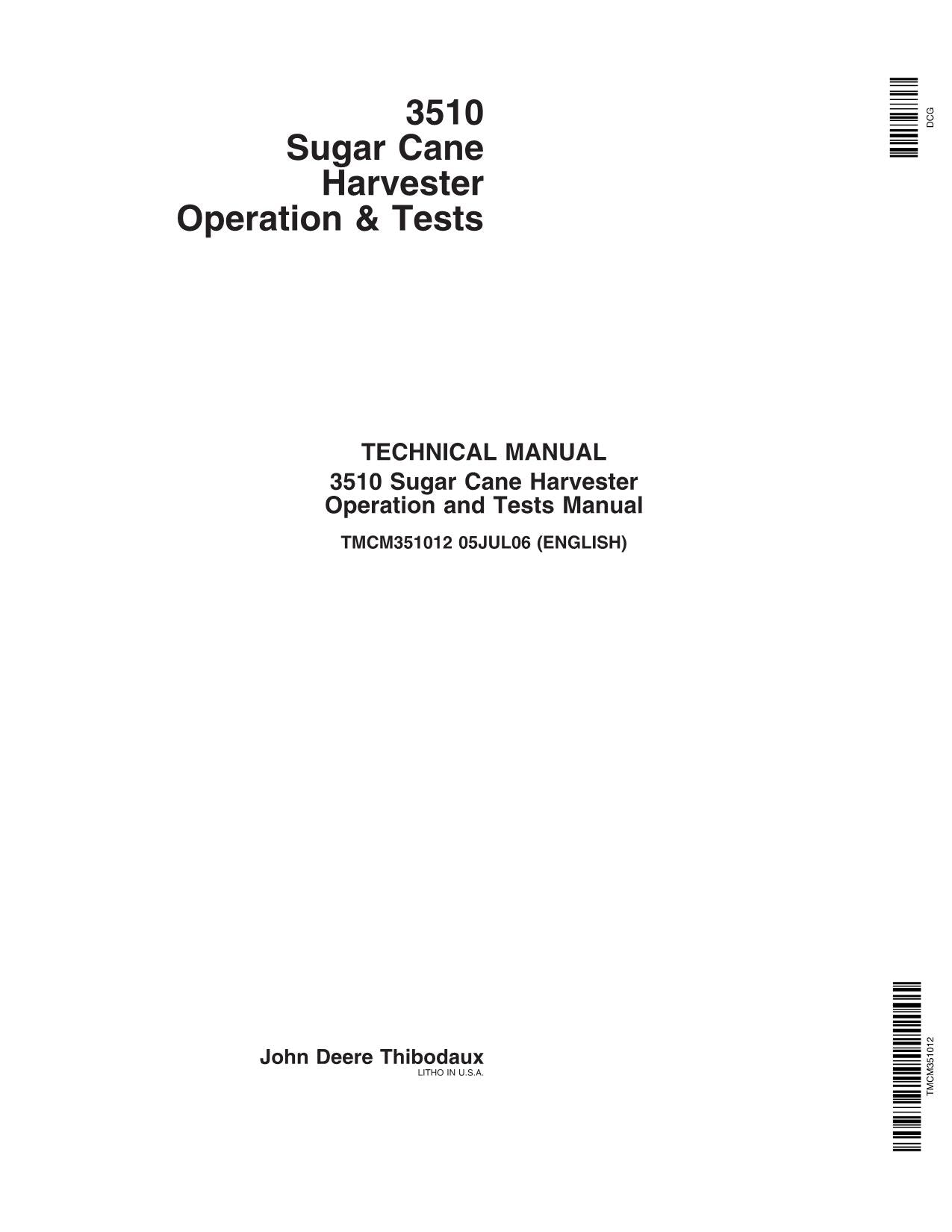 JOHN DEERE 3510 HARVESTER SERVICE OPERATION TEST MANUAL