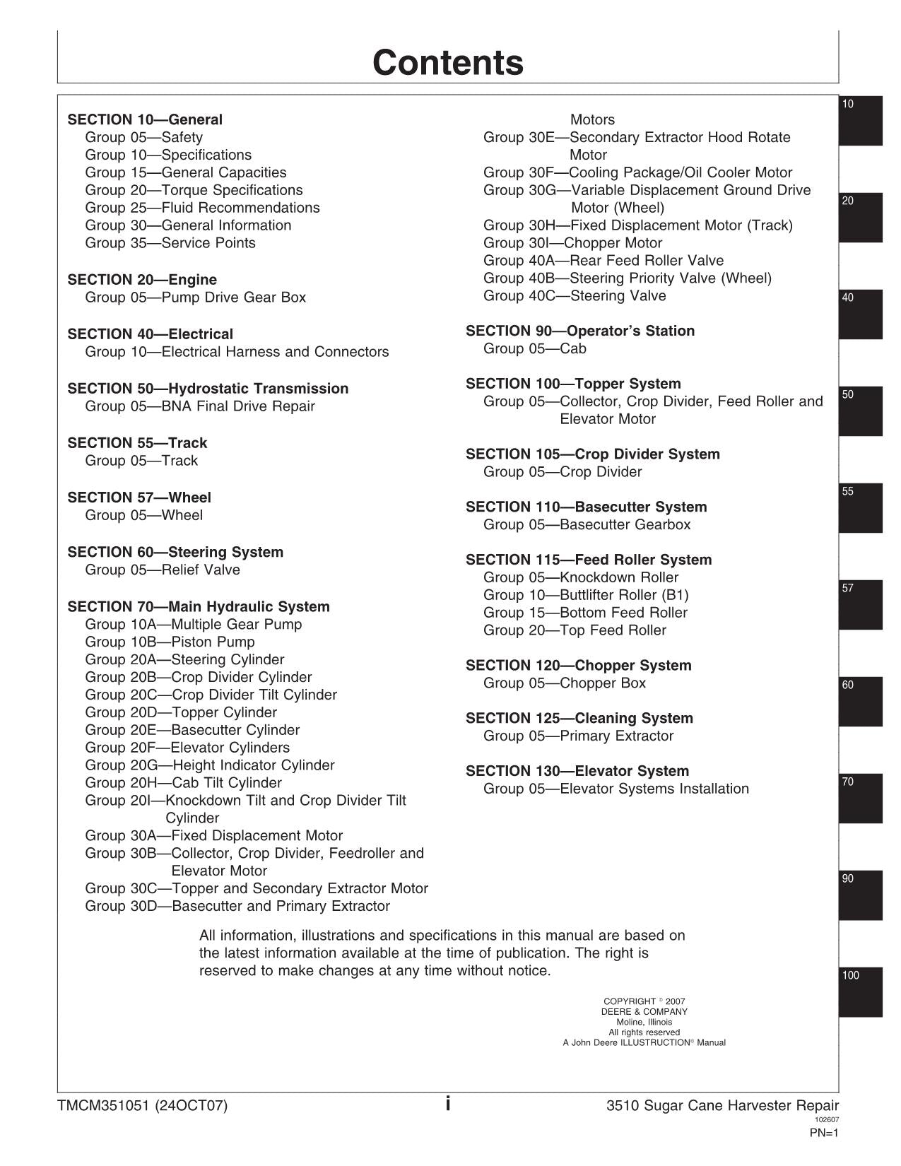 JOHN DEERE 3510 SUGAR CANE HARVESTER REPAIR SERVICE MANUAL