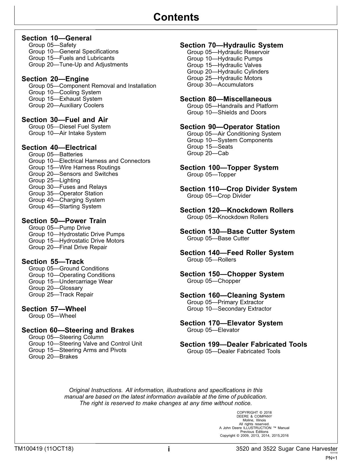 JOHN DEERE 3520 3522 HARVESTER REPAIR SERVICE TECHNICAL MANUAL TM100419