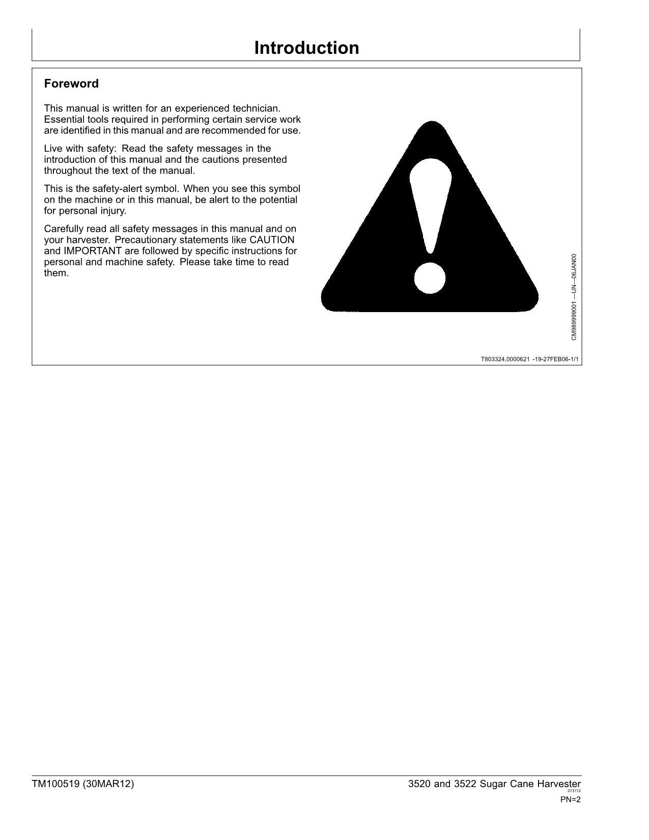 JOHN DEERE 3520 3522 HARVESTER DIAGNOSTIC OPERATION TEST SERVICE MANUAL