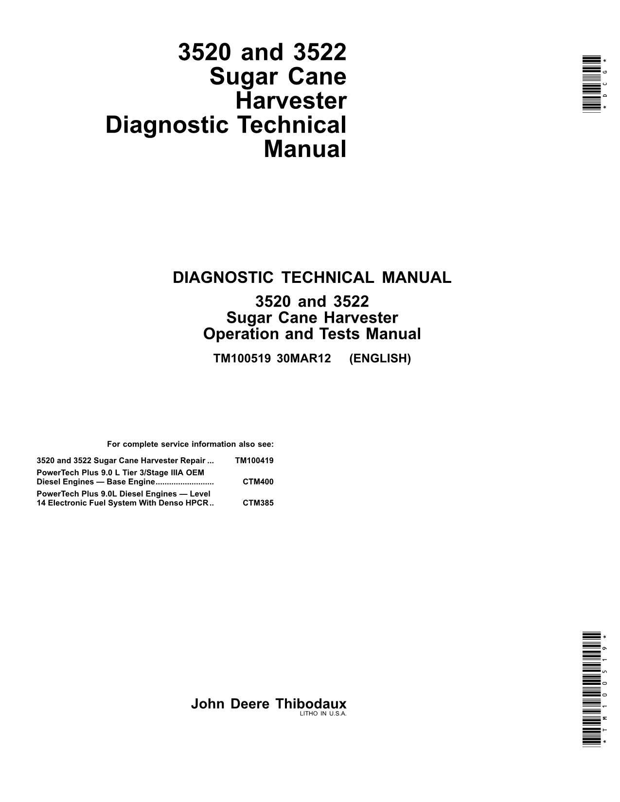 JOHN DEERE 3520 3522 HARVESTER DIAGNOSTIC OPERATION TEST SERVICE MANUAL