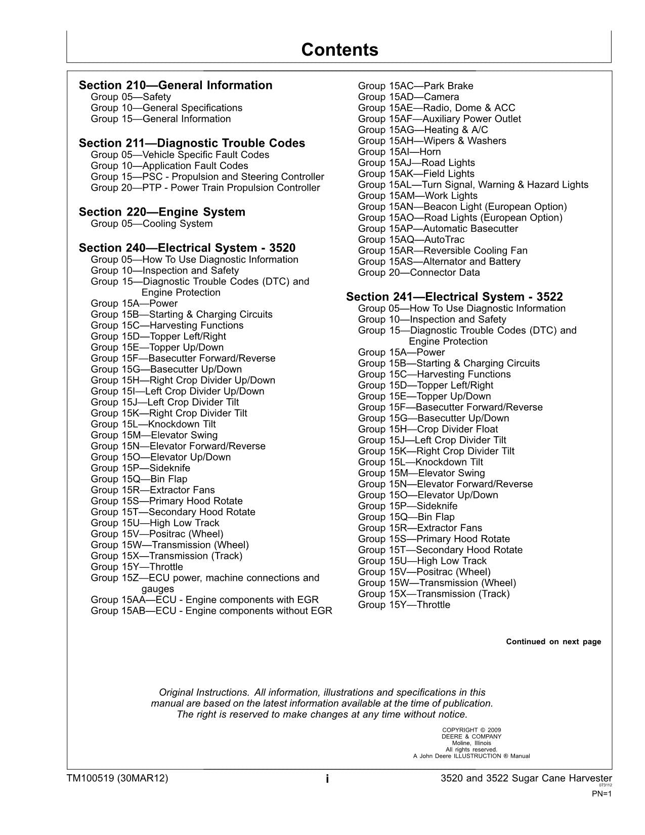 JOHN DEERE 3520 3522 HARVESTER DIAGNOSTIC OPERATION TEST SERVICE MANUAL