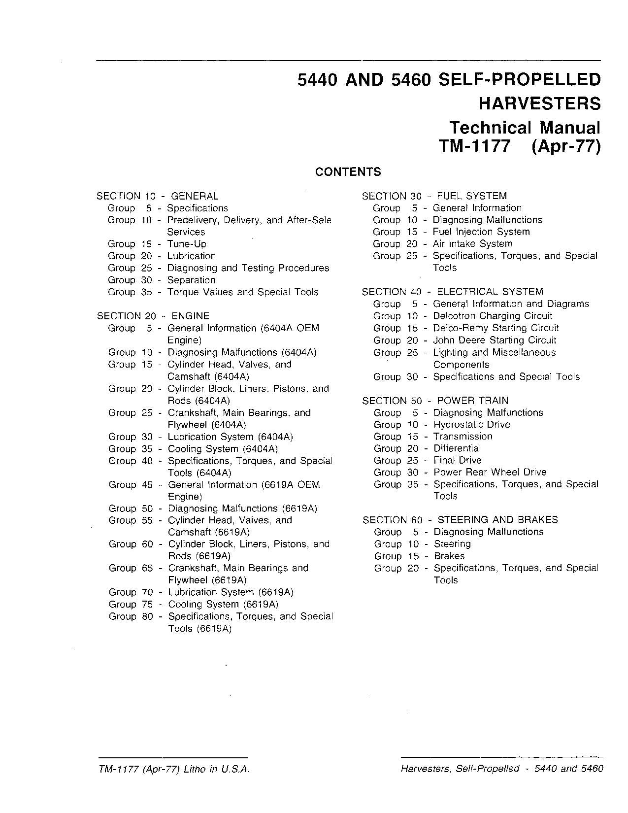 JOHN DEERE 5440 5460 MÄHDRESCHER SERVICEHANDBUCH