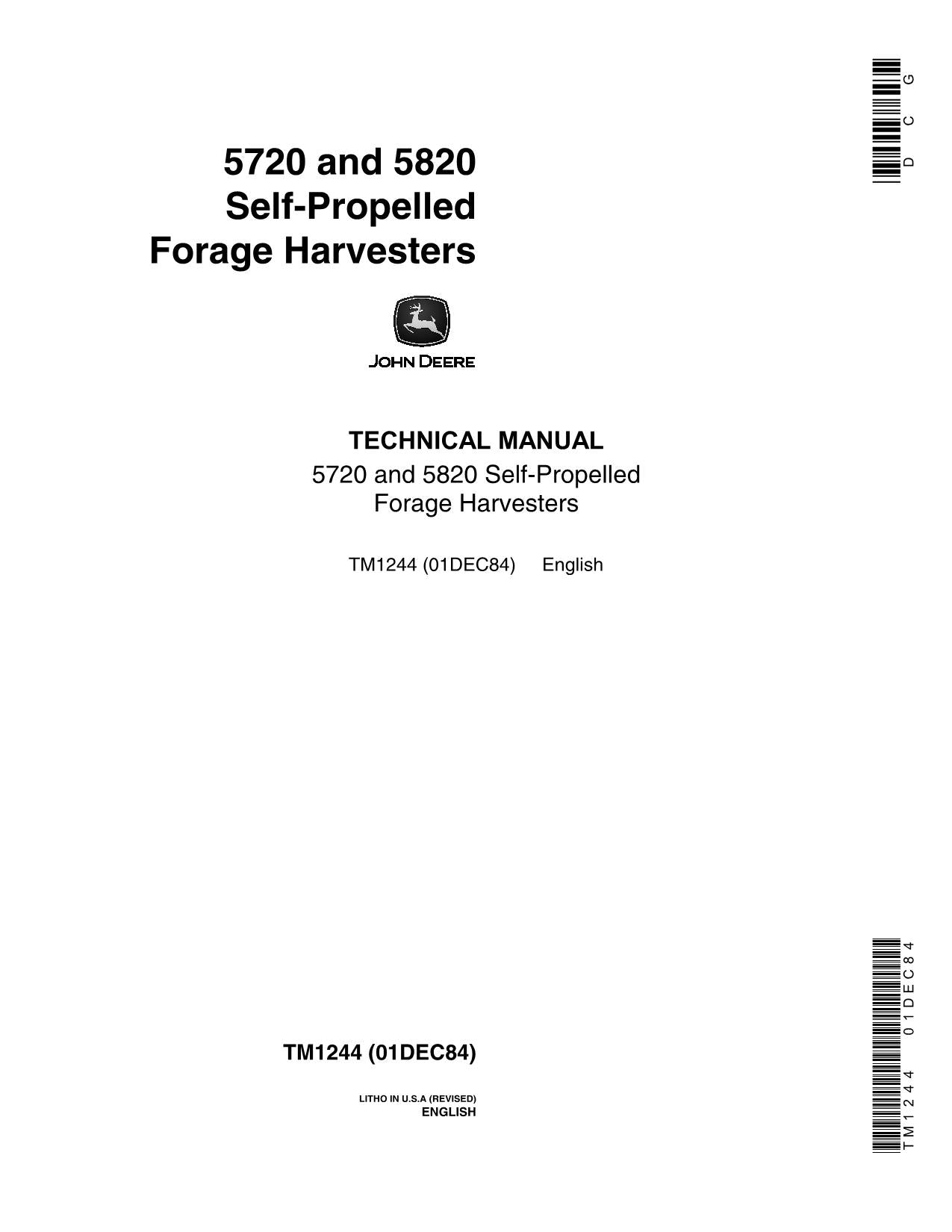 JOHN DEERE KERNEL 5720 5820 HARVESTER REPAIR SERVICE TECHNICAL MANUAL TM1244