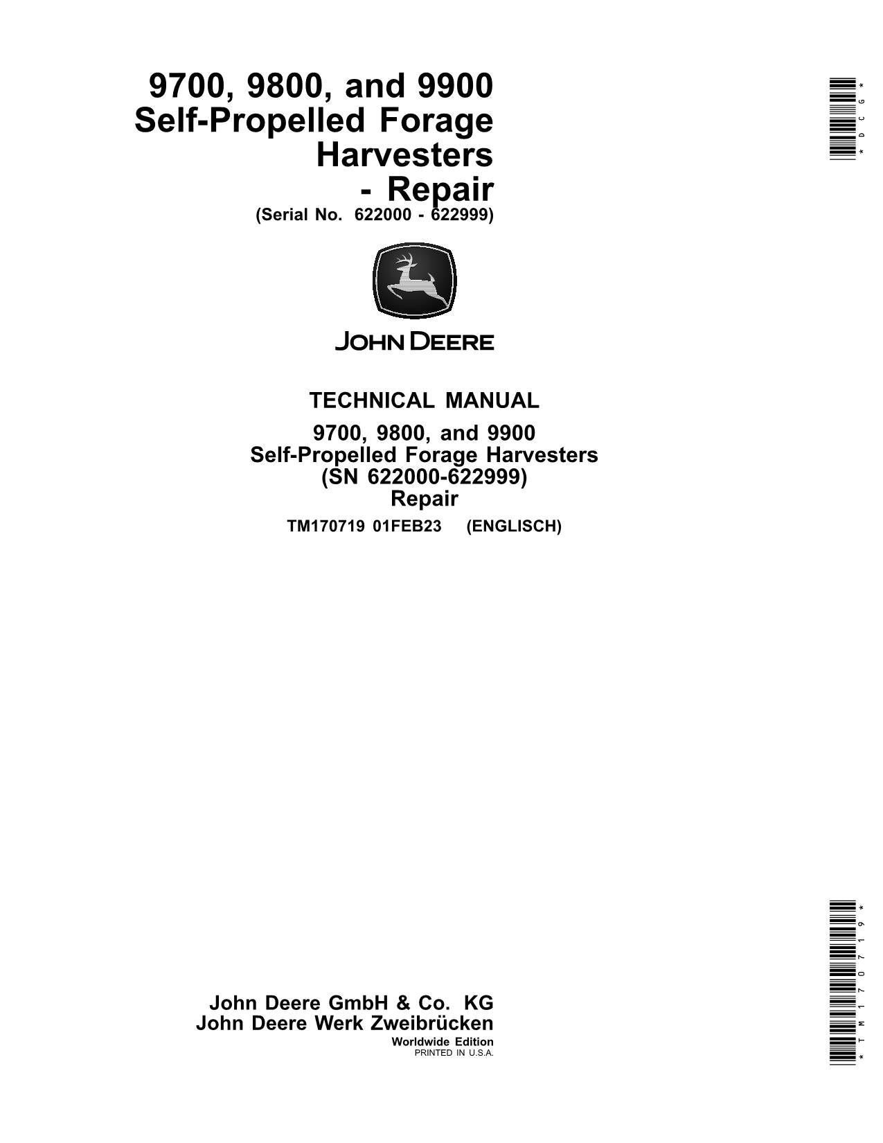 JOHN DEERE 9700 9800 9900 HARVESTER REPAIR SERVICE TECHNICAL MANUAL TM170719