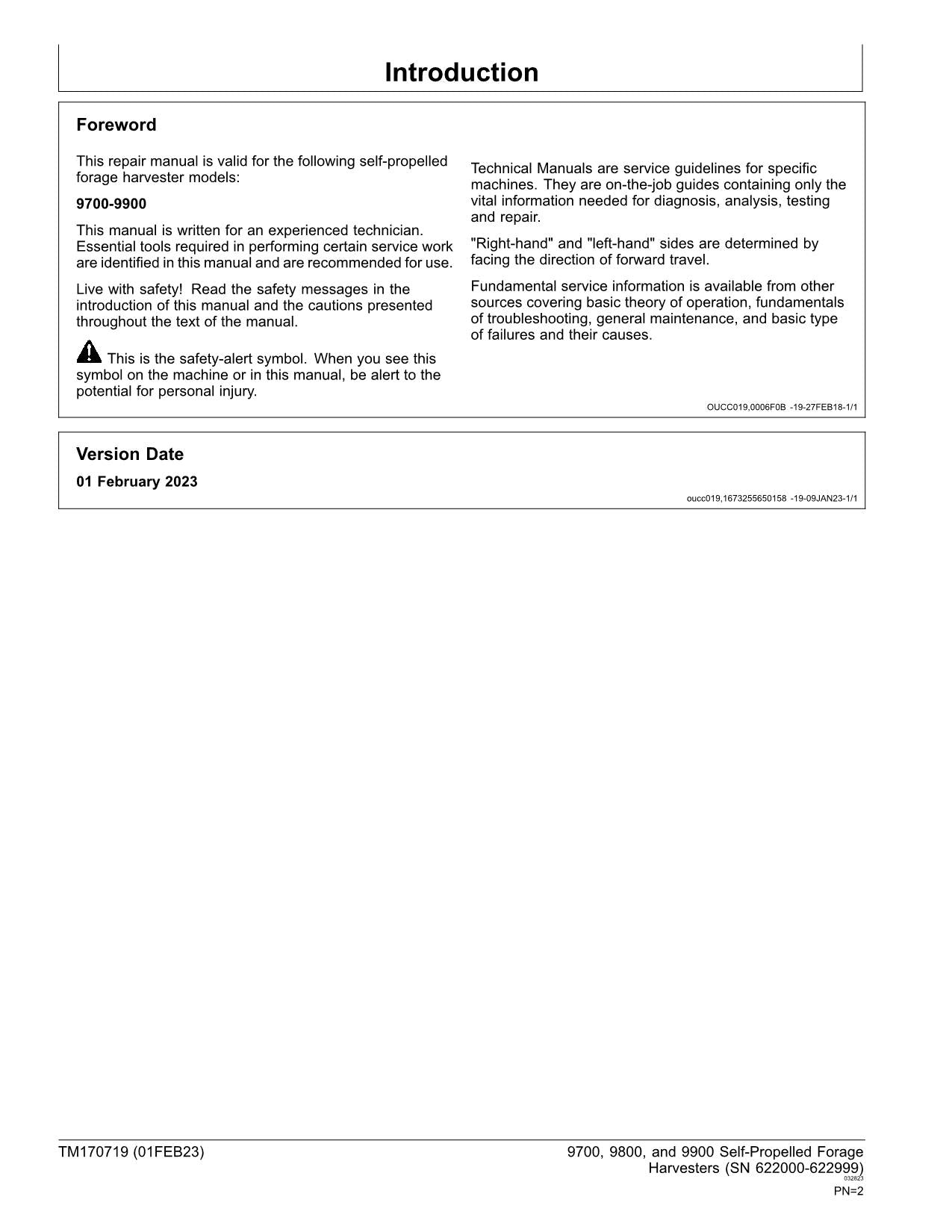 JOHN DEERE 9700 9800 9900 HARVESTER REPAIR SERVICE TECHNICAL MANUAL TM170719