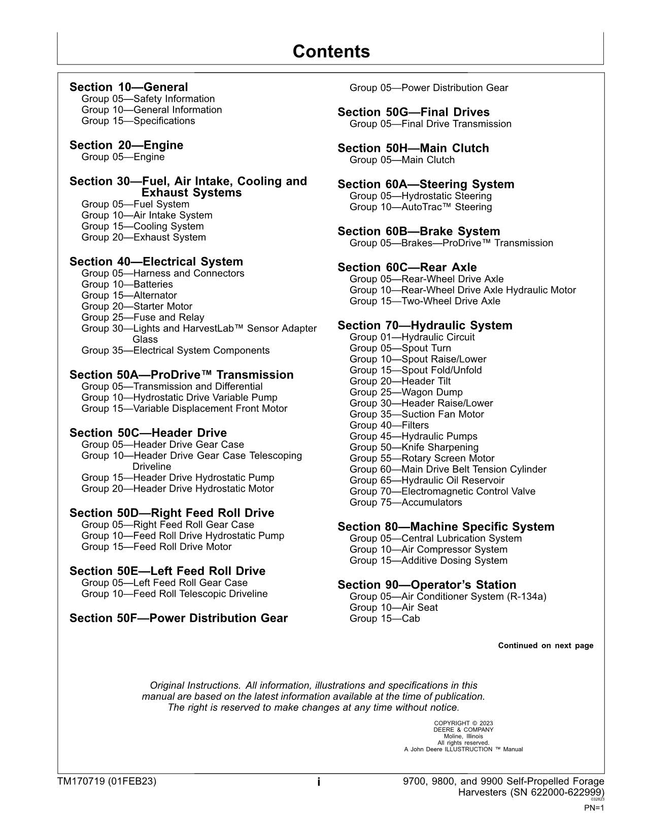 JOHN DEERE 9700 9800 9900 HARVESTER REPAIR SERVICE TECHNICAL MANUAL TM170719