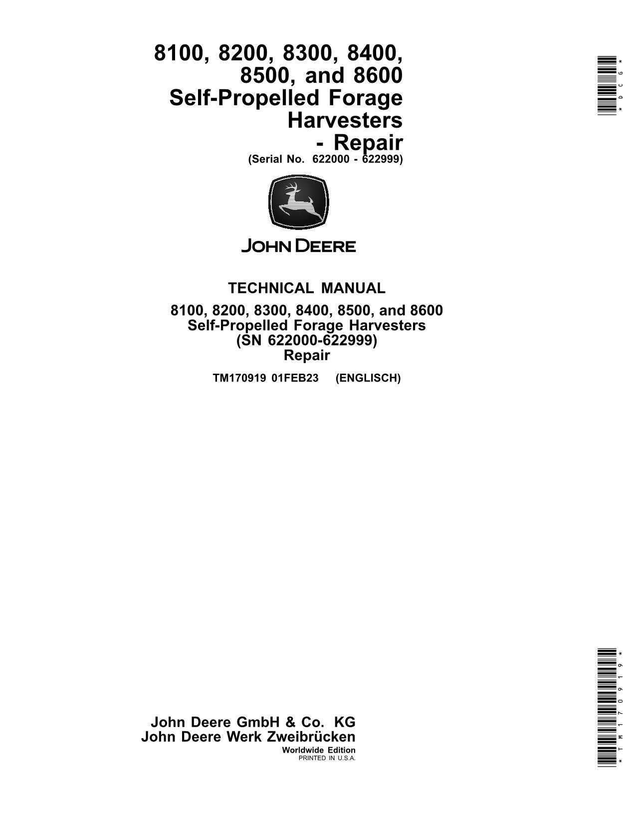 JOHN DEERE 8200 8300 8100 8600 8400 8500 HARVESTER REPAIR SERVICE MANUAL