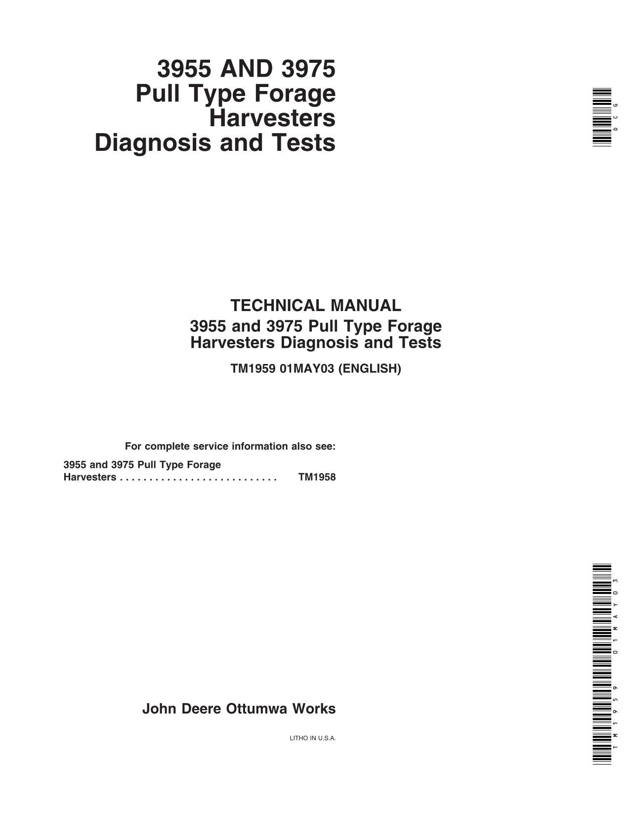 JOHN DEERE 3955 3975 HARVESTER DIAGNOSEBETRIEBSTEST SERVICEHANDBUCH