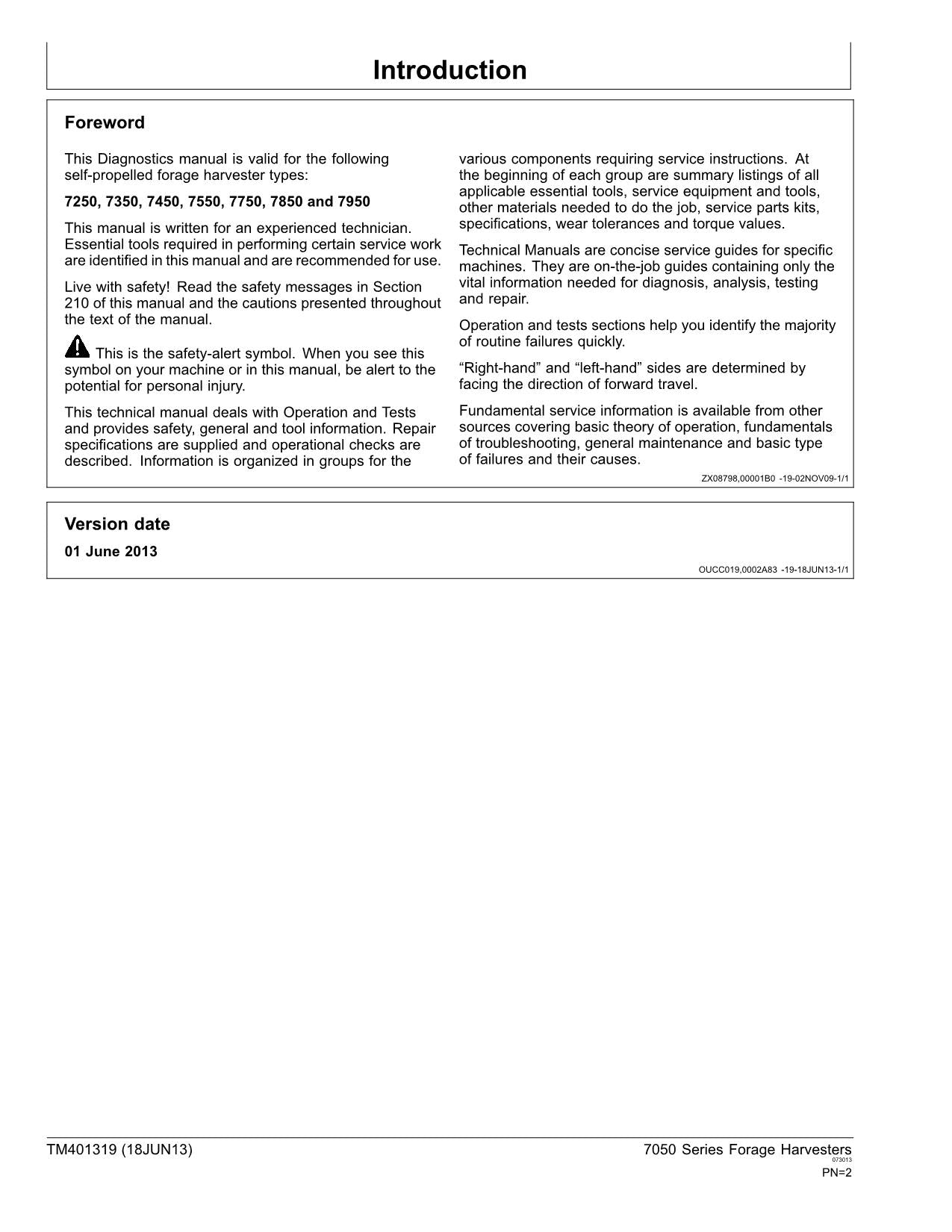 JOHN DEERE 7750 7850 7950 HARVESTER DIAGNOSTIC SERVICE MANUAL TM401319