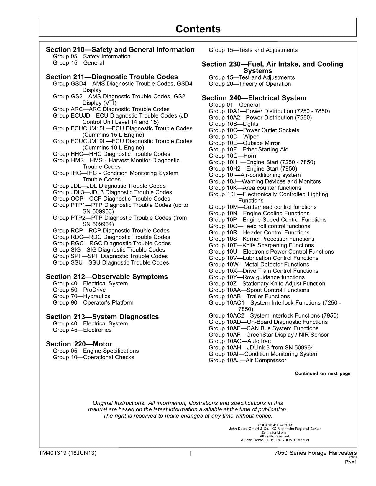 JOHN DEERE 7750 7850 7950 HARVESTER DIAGNOSTIC SERVICE MANUAL TM401319