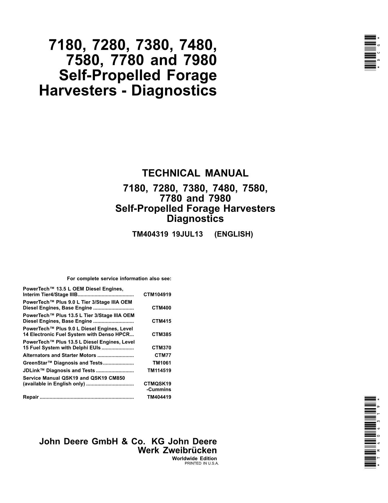 JOHN DEERE 7480 7580 7780 MÄHDRESCHER DIAGNOSE-SERVICEHANDBUCH