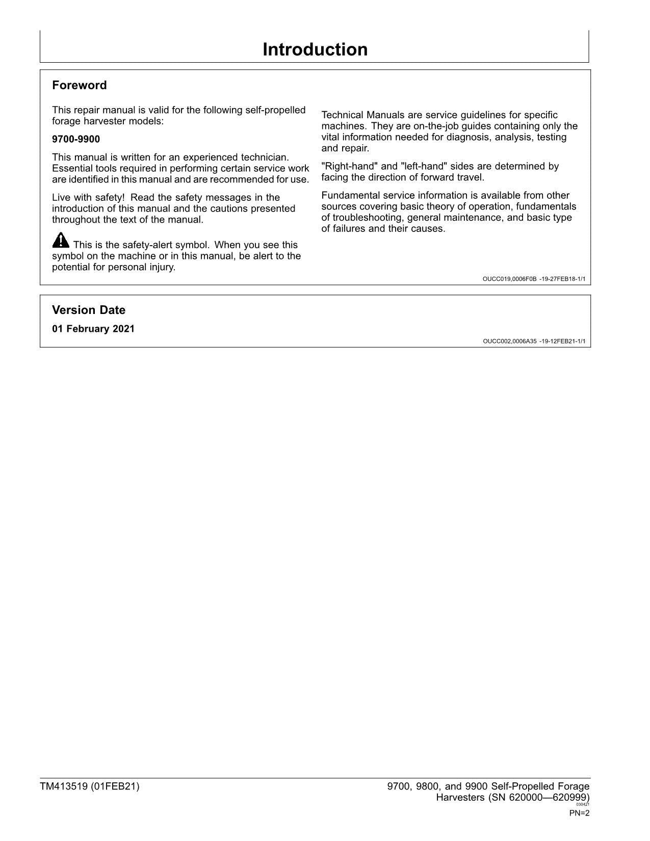 JOHN DEERE 9700 9800 9900 HARVESTER REPAIR SERVICE MANUAL SER 620000-620999