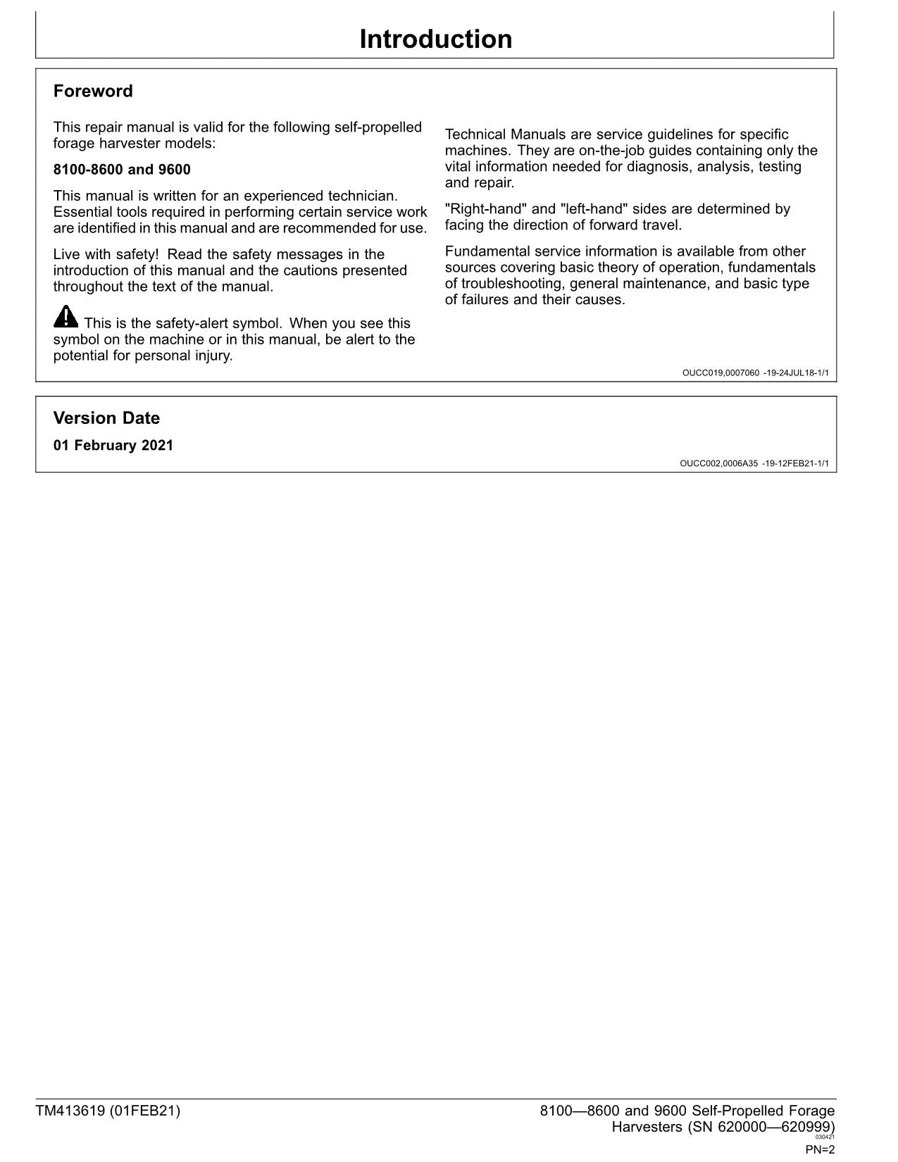 JOHN DEERE 8100 8200 8300  HARVESTER REPAIR SERVICE MANUAL 620000-620999