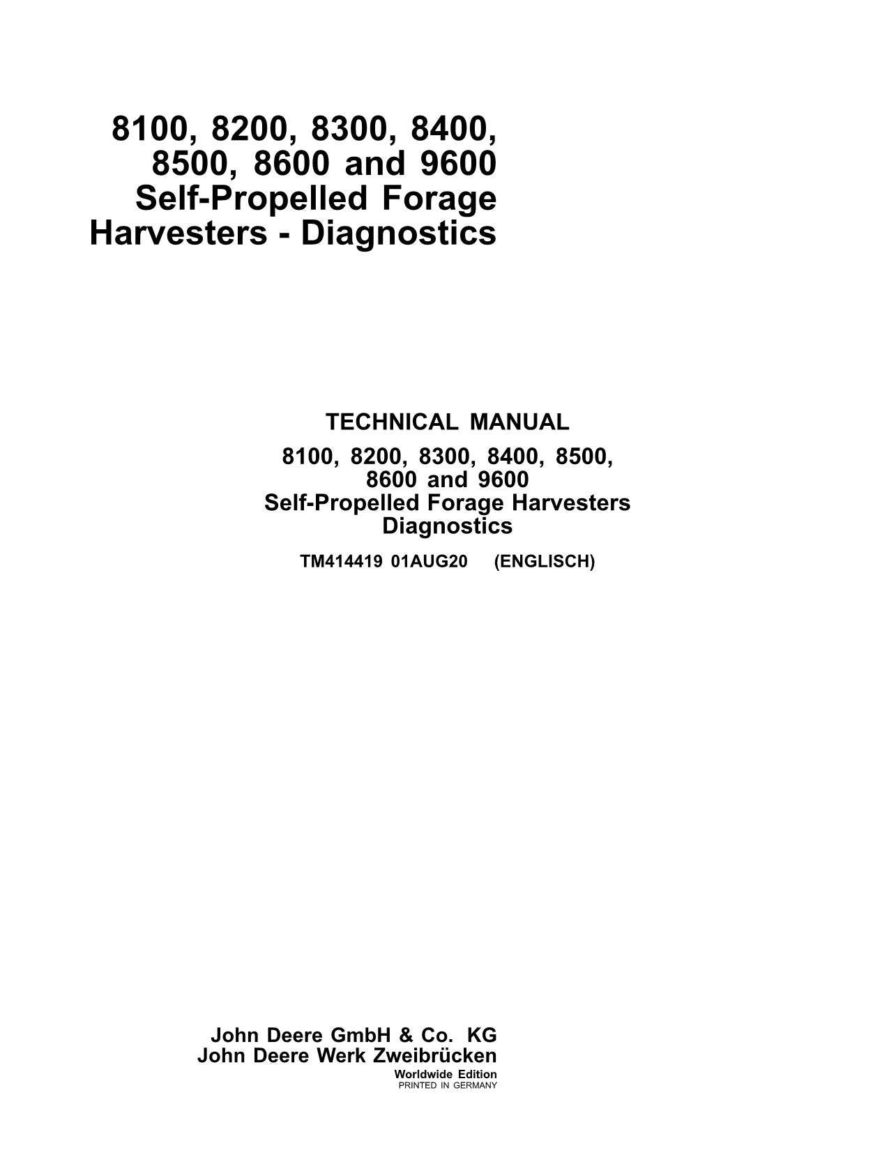 JOHN DEERE 8400 8500 8600 HARVESTER DIAGNOSTIC SERVICE MANUAL 621000-