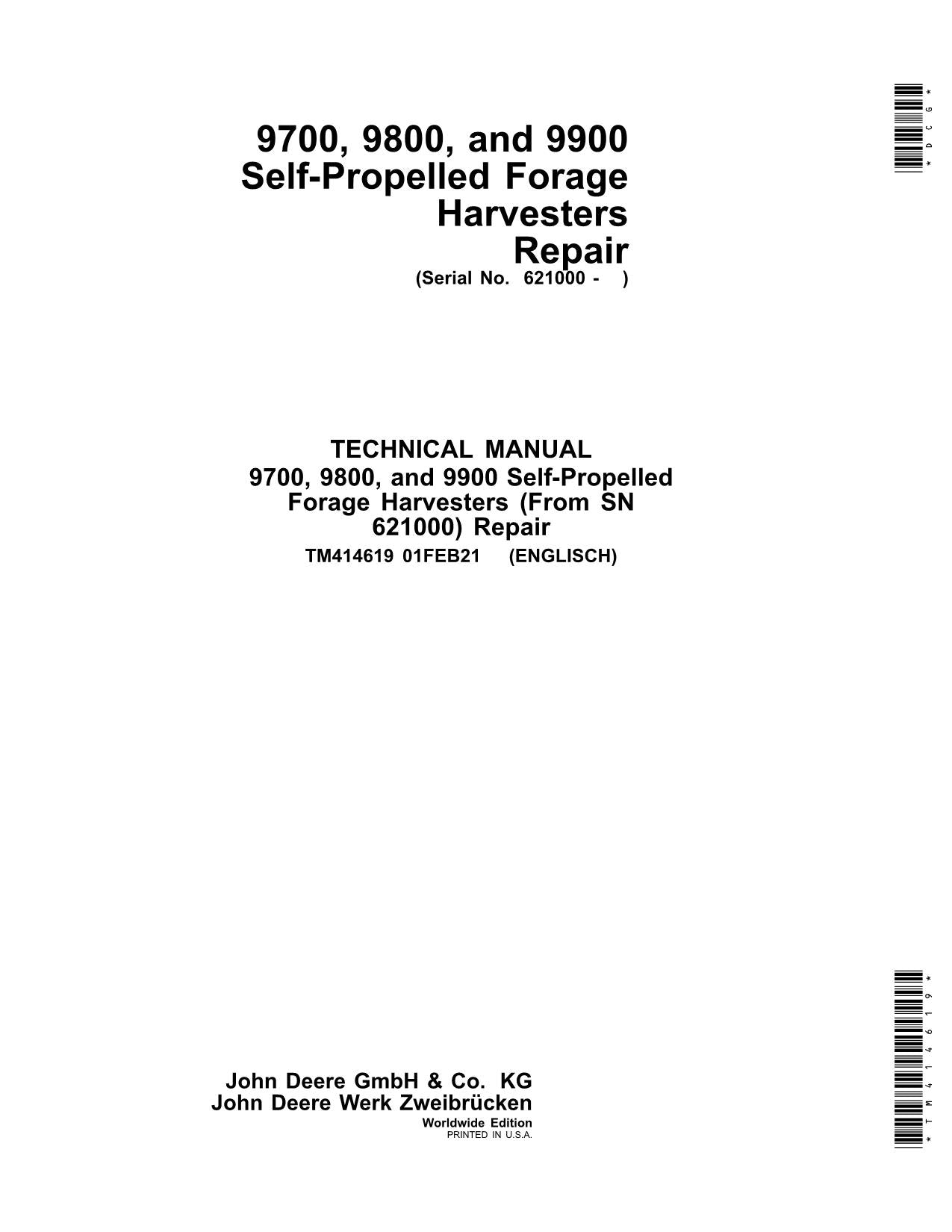 JOHN DEERE 9700 9800 9900 MÄHDRESCHER REPARATUR-SERVICEHANDBUCH