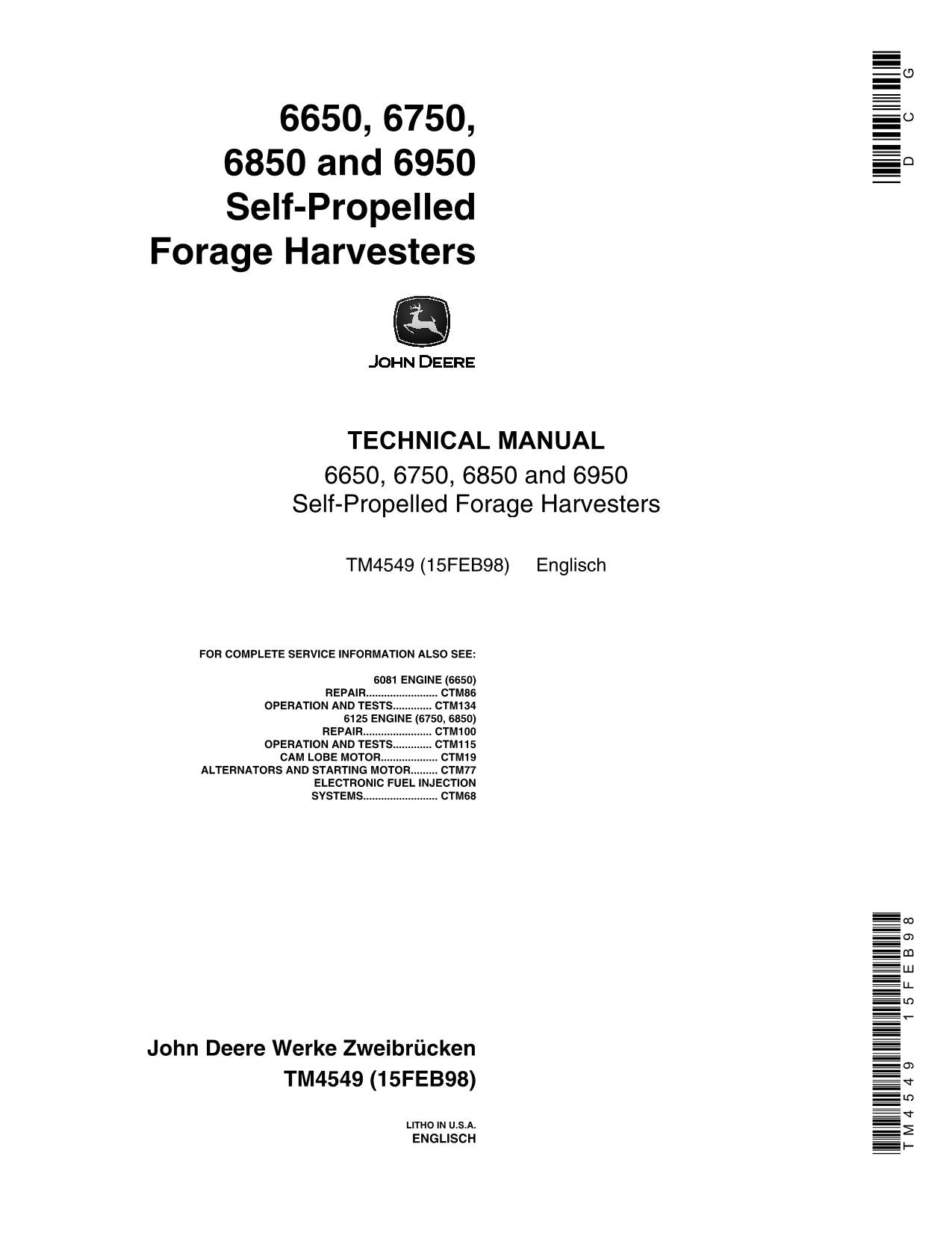 JOHN DEERE 6650 6750 6850 6950 MÄHDRESCHER SERVICEHANDBUCH SER 000000-503680