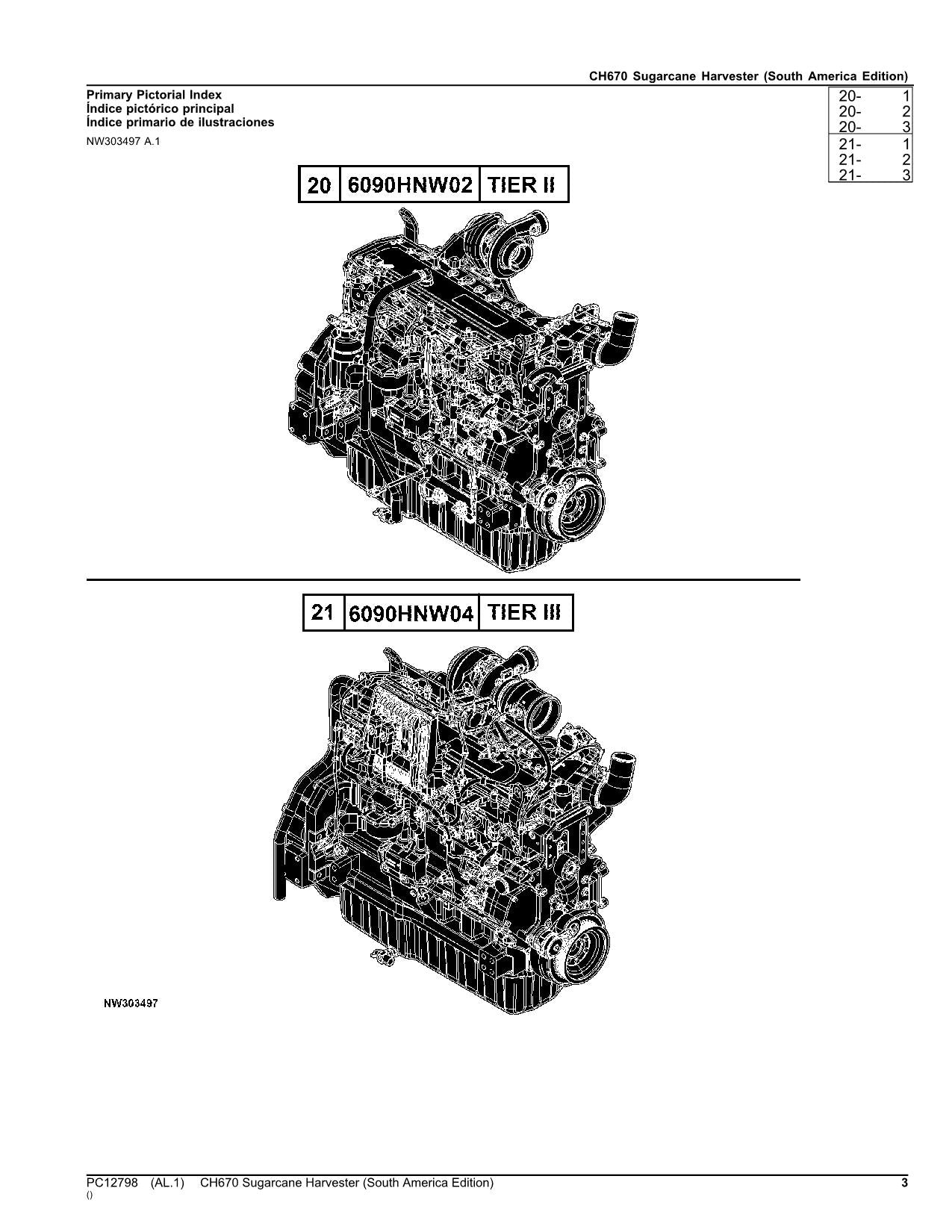 JOHN DEERE CH670 HARVESTER PARTS CATALOG MANUAL SOUTH AMERICA EDITION