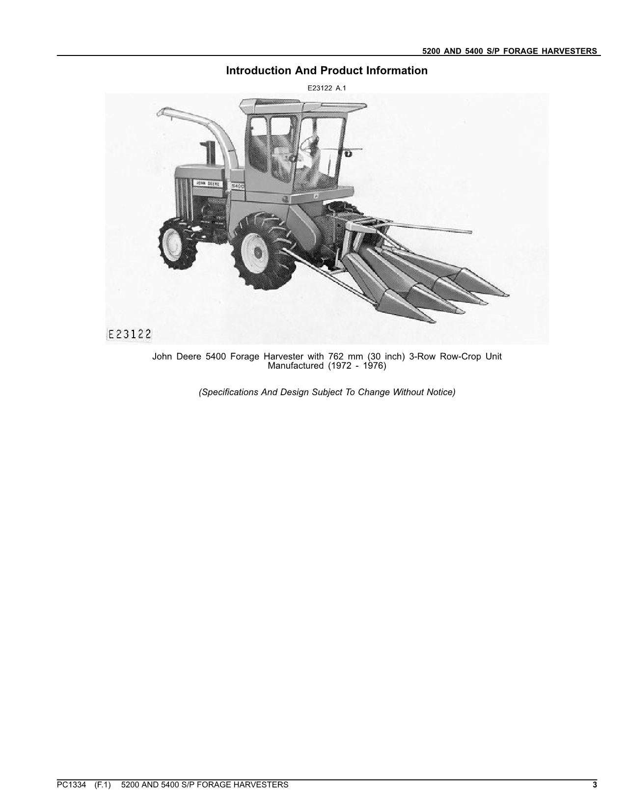 JOHN DEERE 5200 5400 HARVESTER PARTS CATALOG MANUAL