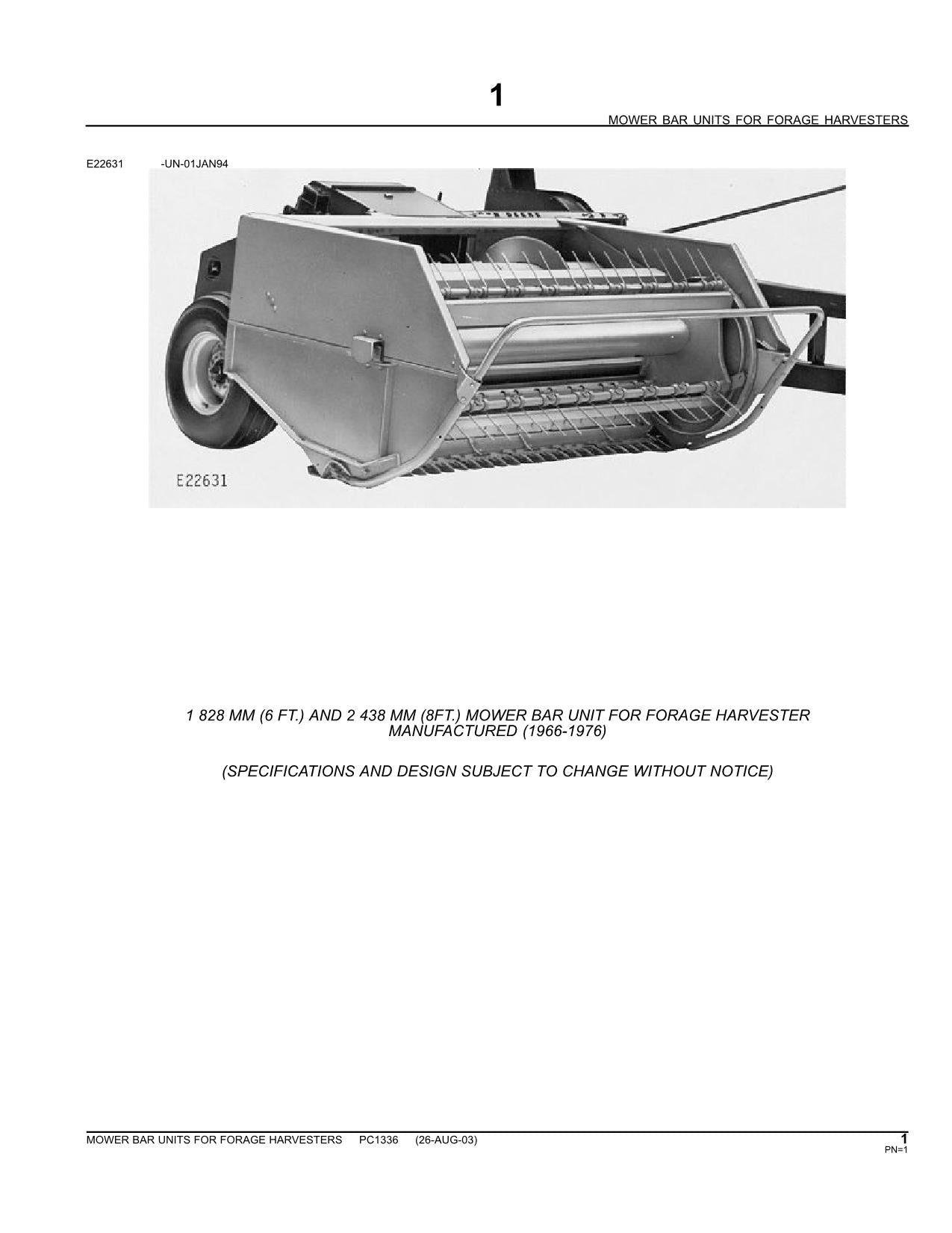 JOHN DEERE 5720 5730 5830 3950 6750 3970 3940 HARVESTER PARTS CATALOG MANUAL