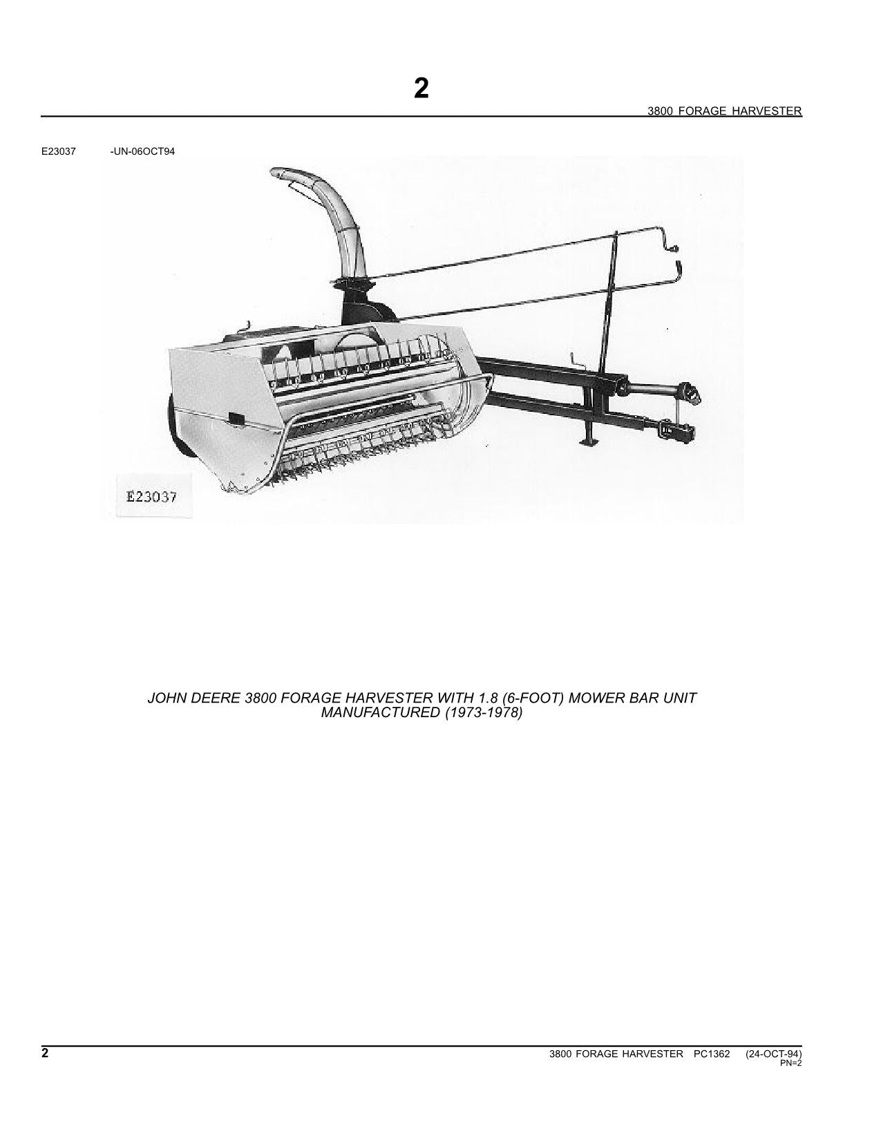 JOHN DEERE 3800 HARVESTER PARTS CATALOG MANUAL