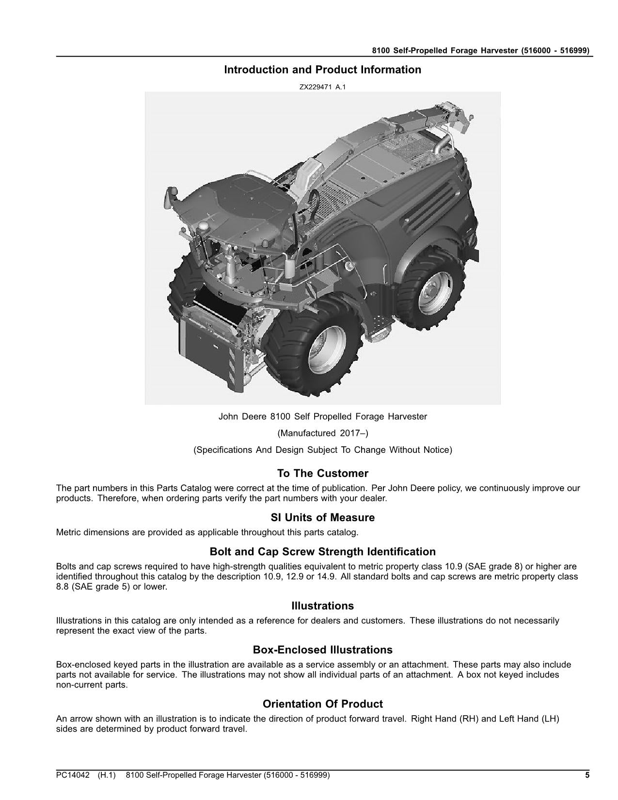 JOHN DEERE 8100 HARVESTER PARTS CATALOG MANUAL SER 516000 - 516999