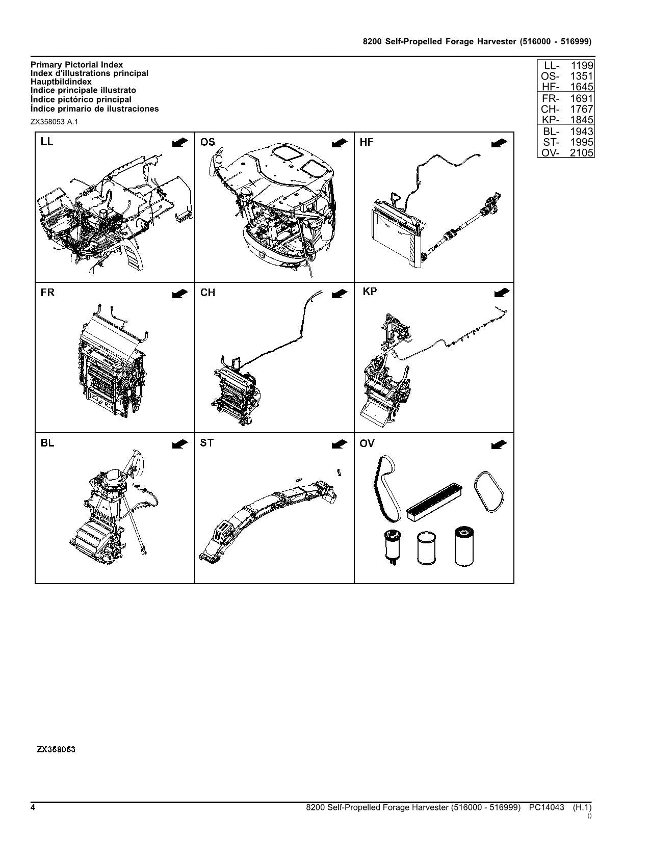 JOHN DEERE 8200 HARVESTER PARTS CATALOG MANUAL SER 516000 - 516999